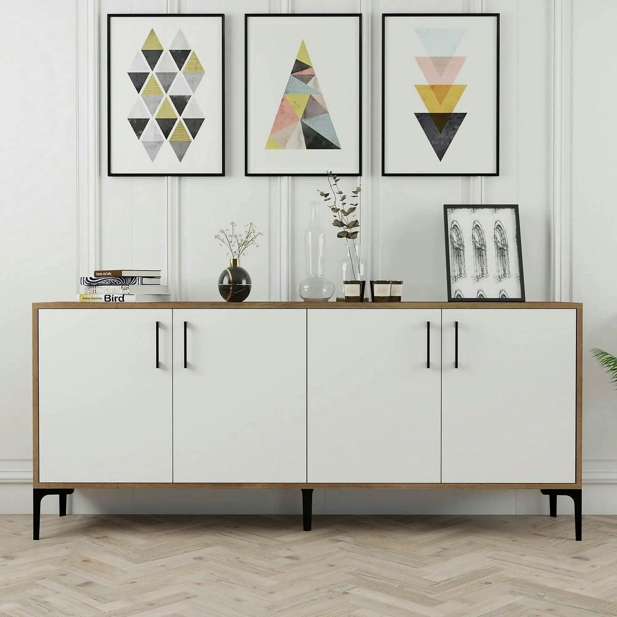 Comoda Kiev, alb/nuc, PAL melaminat, 180x35x78 cm