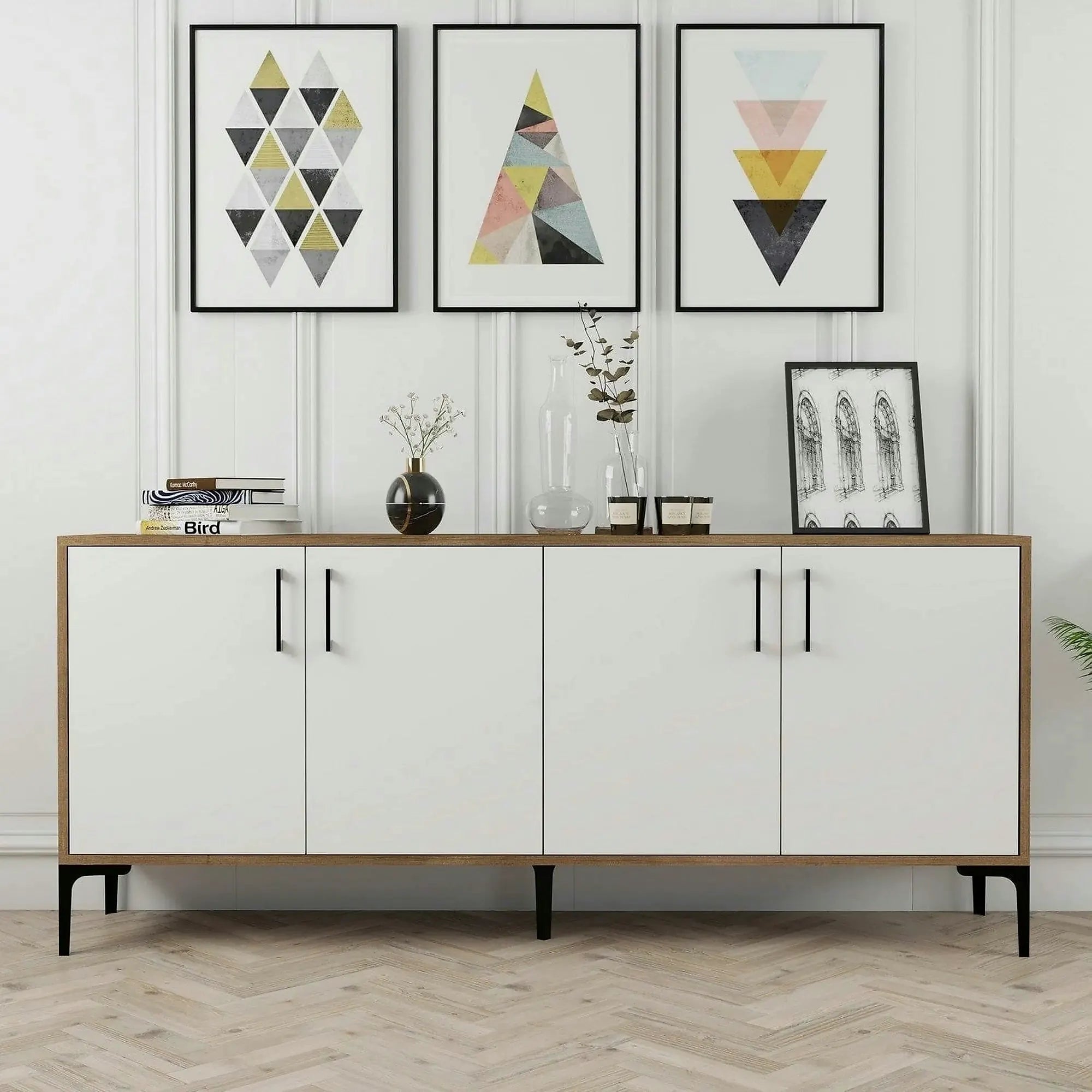 Comoda Kiev, alb/nuc, PAL melaminat, 180x35x78 cm