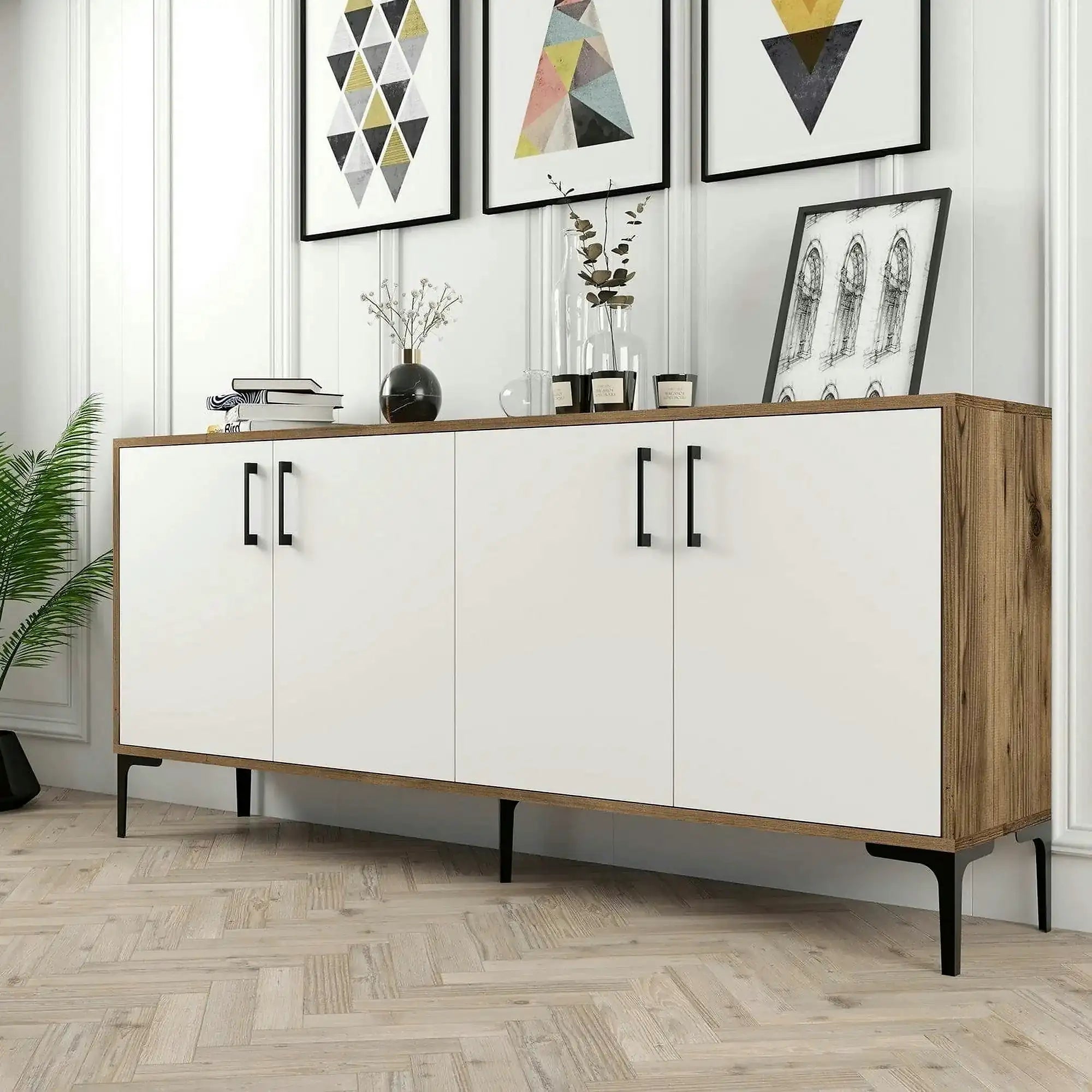 Comoda Kiev, alb/nuc, PAL melaminat, 180x35x78 cm