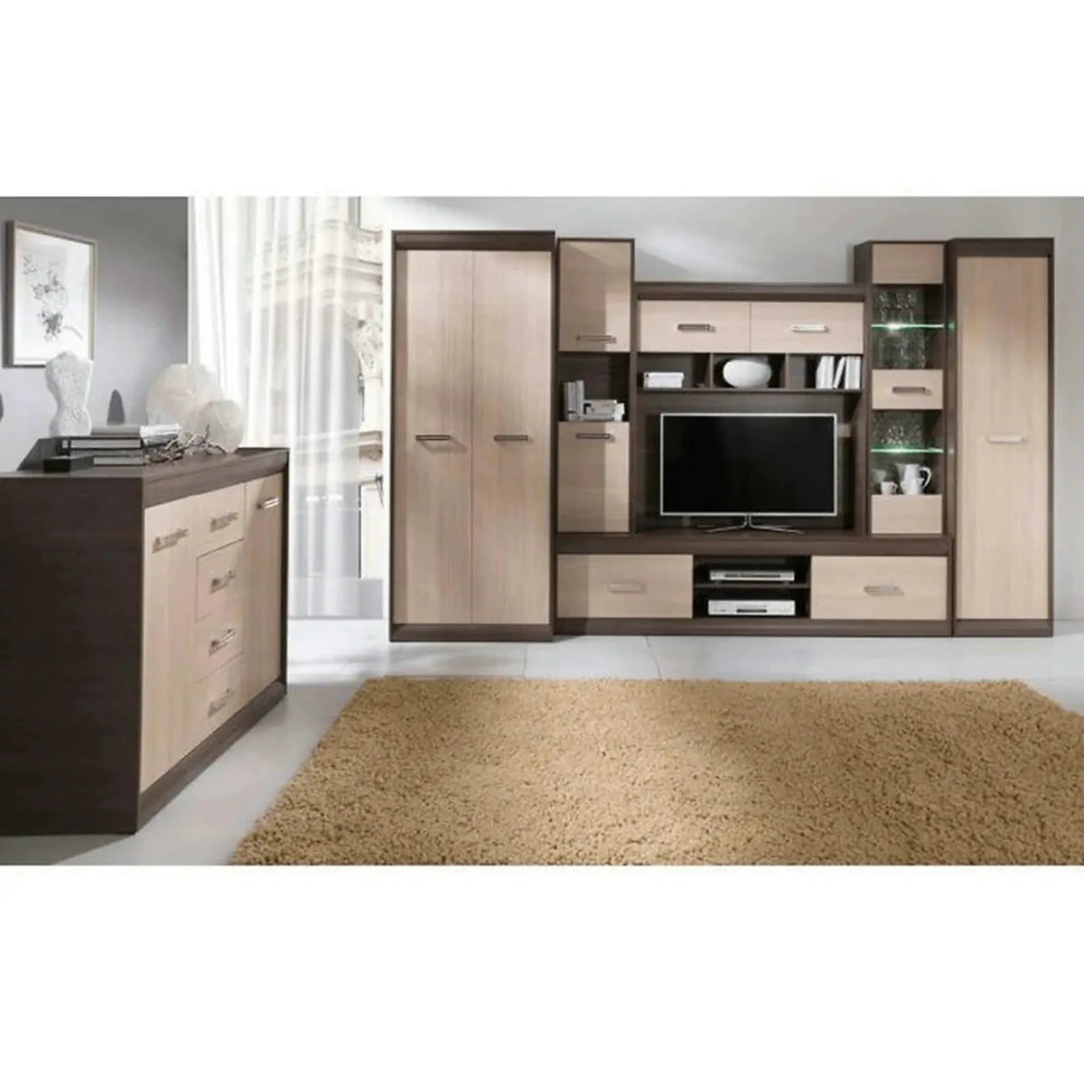 Comoda KORINA, stejar/wenge, DTD laminat, 140x48x100 cm