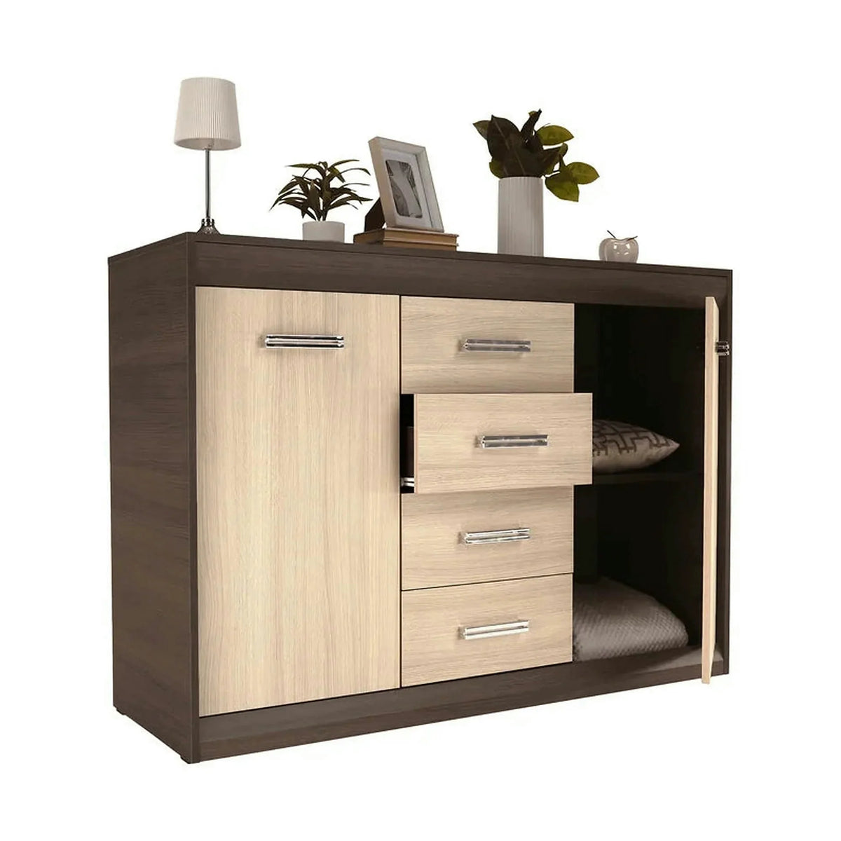 Comoda KORINA, stejar/wenge, DTD laminat, 140x48x100 cm