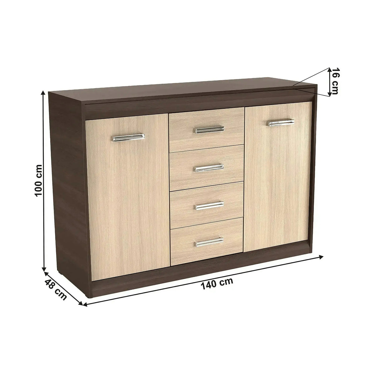 Comoda KORINA, stejar/wenge, DTD laminat, 140x48x100 cm