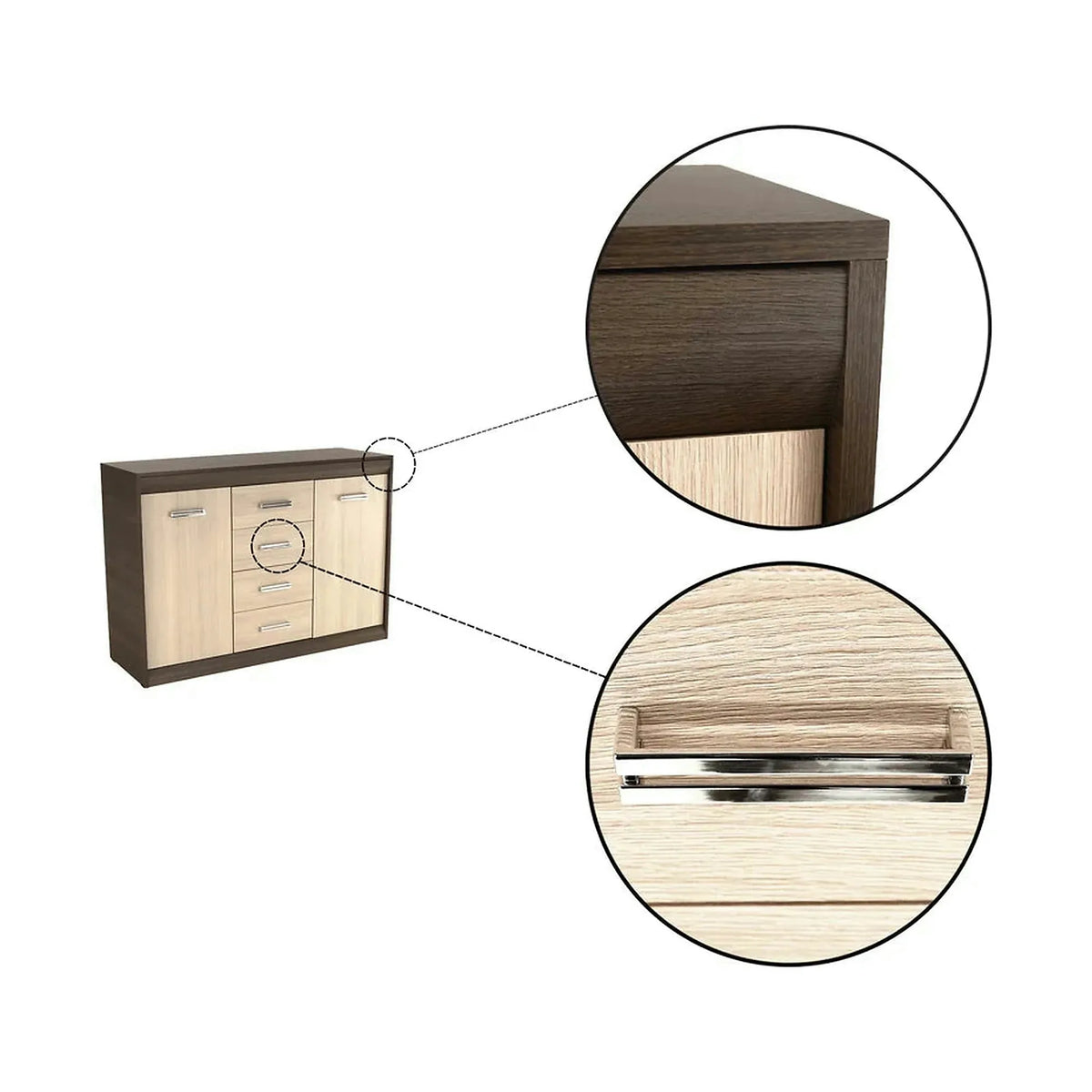 Comoda KORINA, stejar/wenge, DTD laminat, 140x48x100 cm
