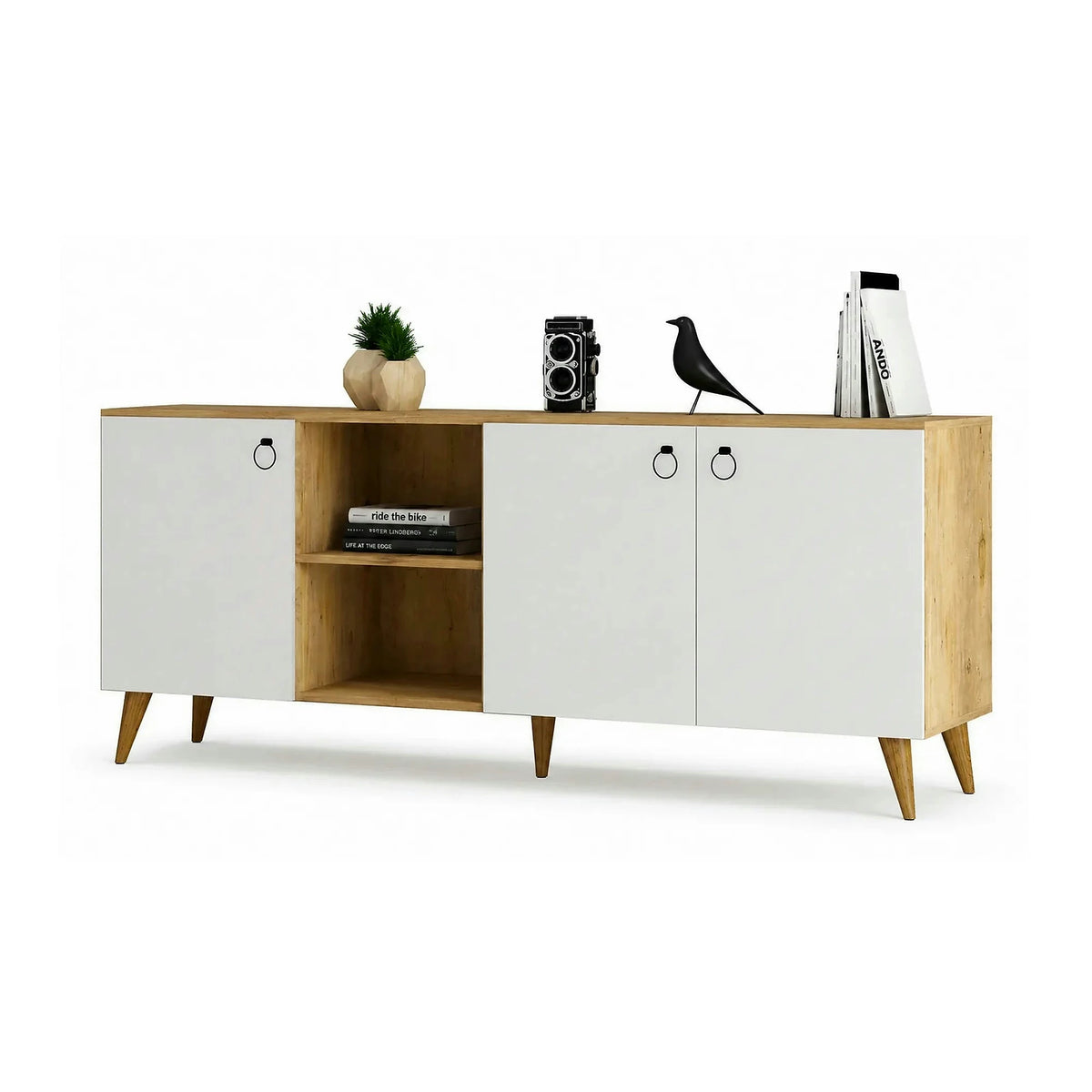 Comoda KSL0303, alb/stejar, PAL, 180x45x79 cm