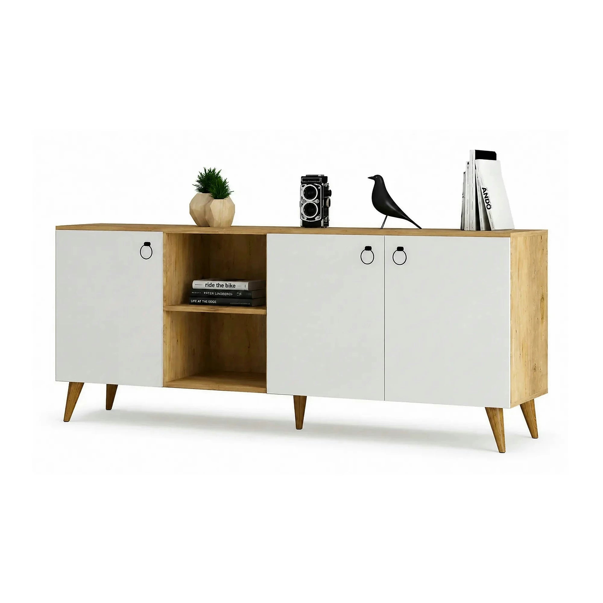 Comoda KSL0303, alb/stejar, PAL, 180x45x79 cm