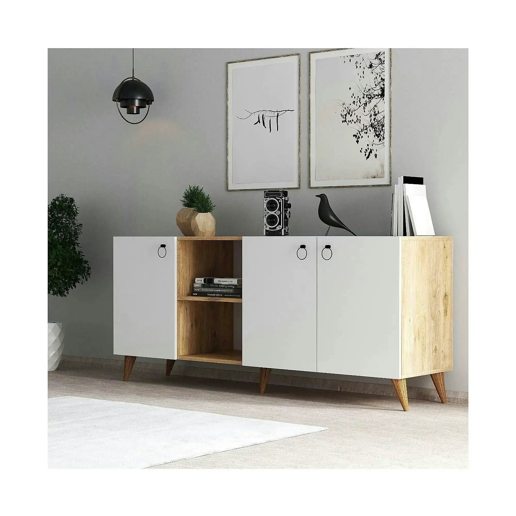 Comoda KSL0303, alb/stejar, PAL, 180x45x79 cm