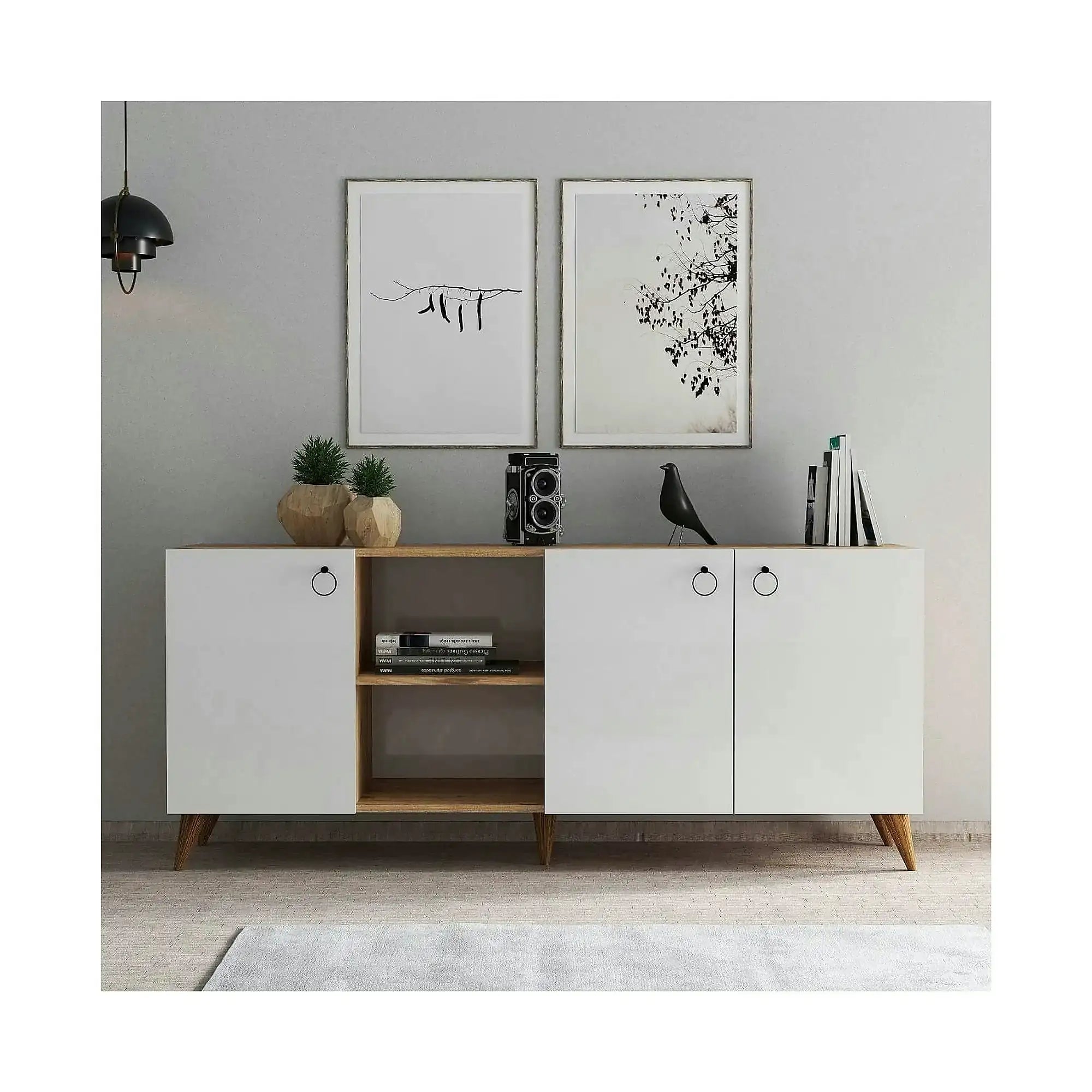 Comoda KSL0303, alb/stejar, PAL, 180x45x79 cm