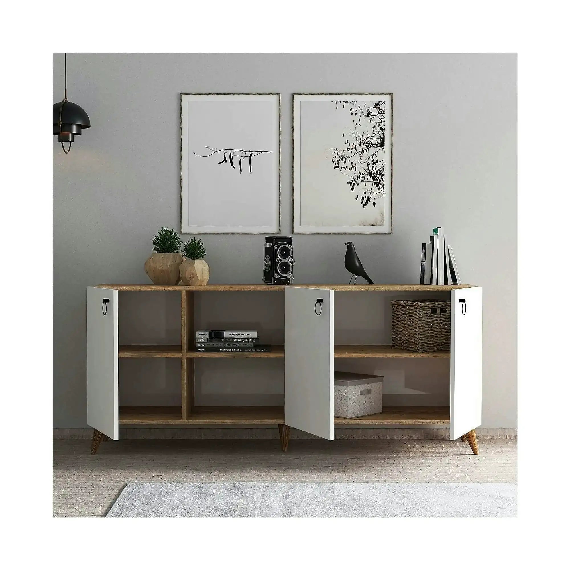 Comoda KSL0303, alb/stejar, PAL, 180x45x79 cm