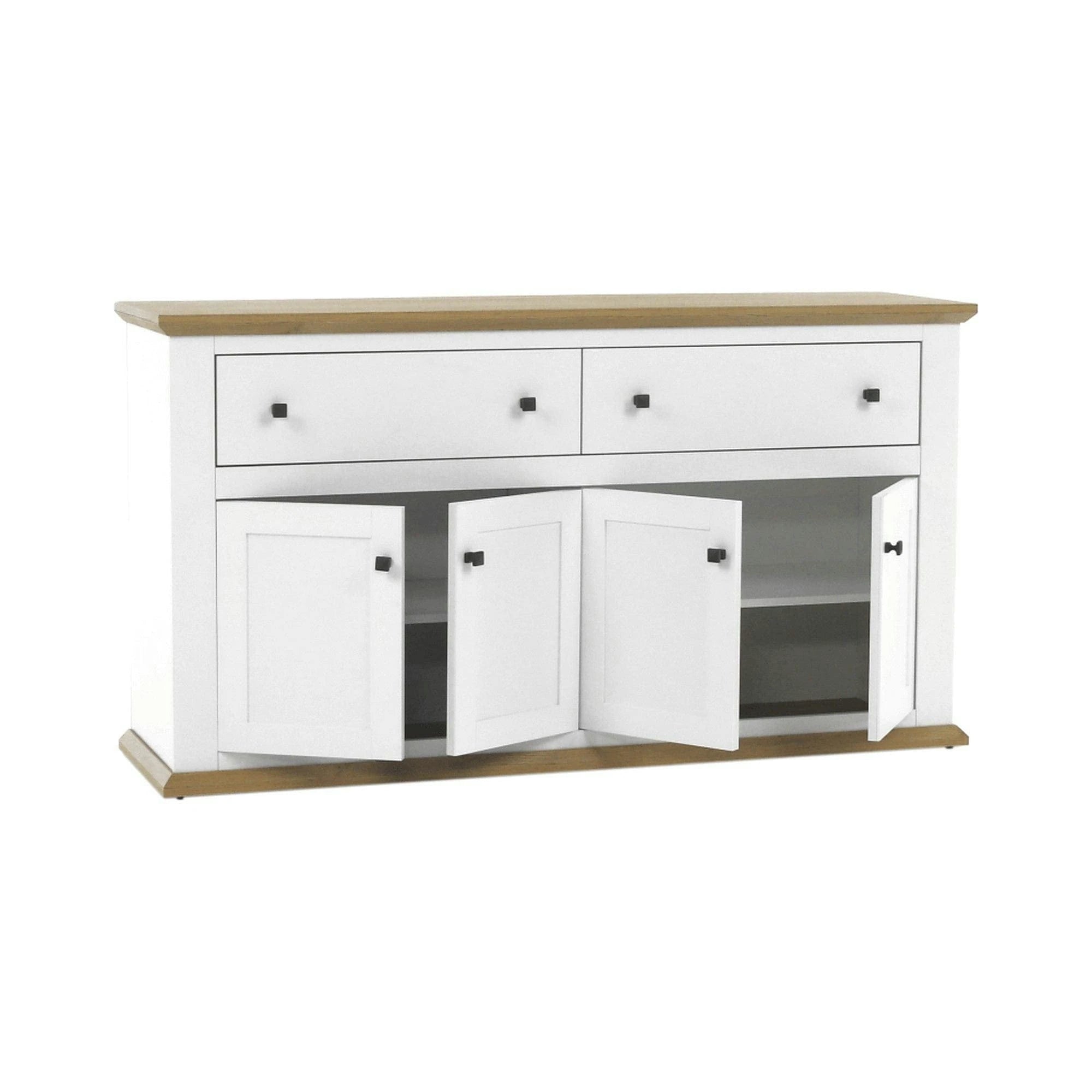 Comoda LEON MZ10, alb/stejar grand, DTD laminat, 160x45x87 cm