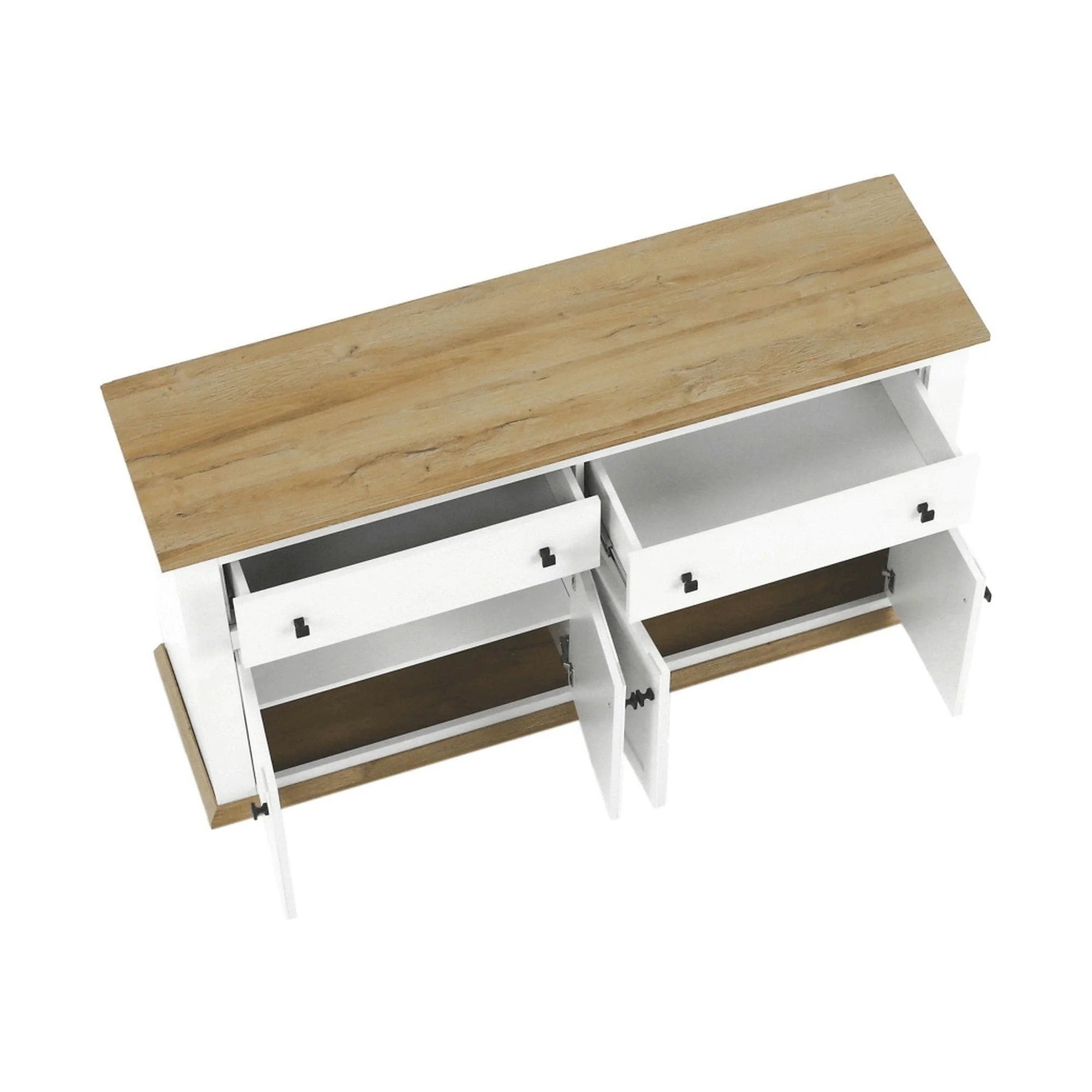 Comoda LEON MZ10, alb/stejar grand, DTD laminat, 160x45x87 cm