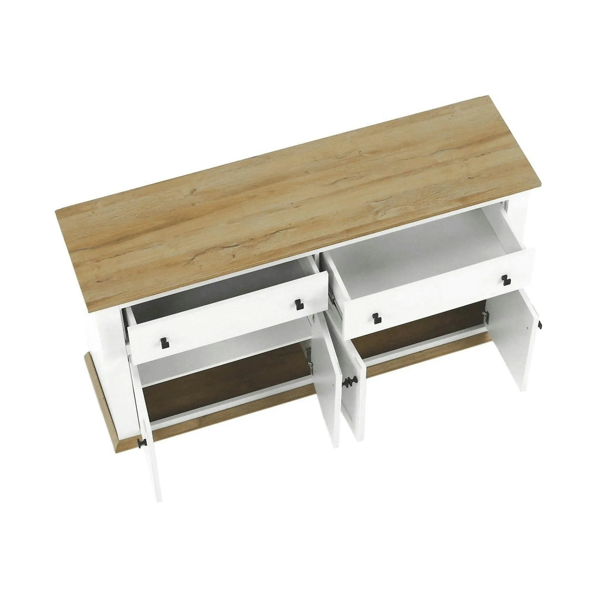 Comoda LEON MZ10, alb/stejar grand, DTD laminat, 160x45x87 cm
