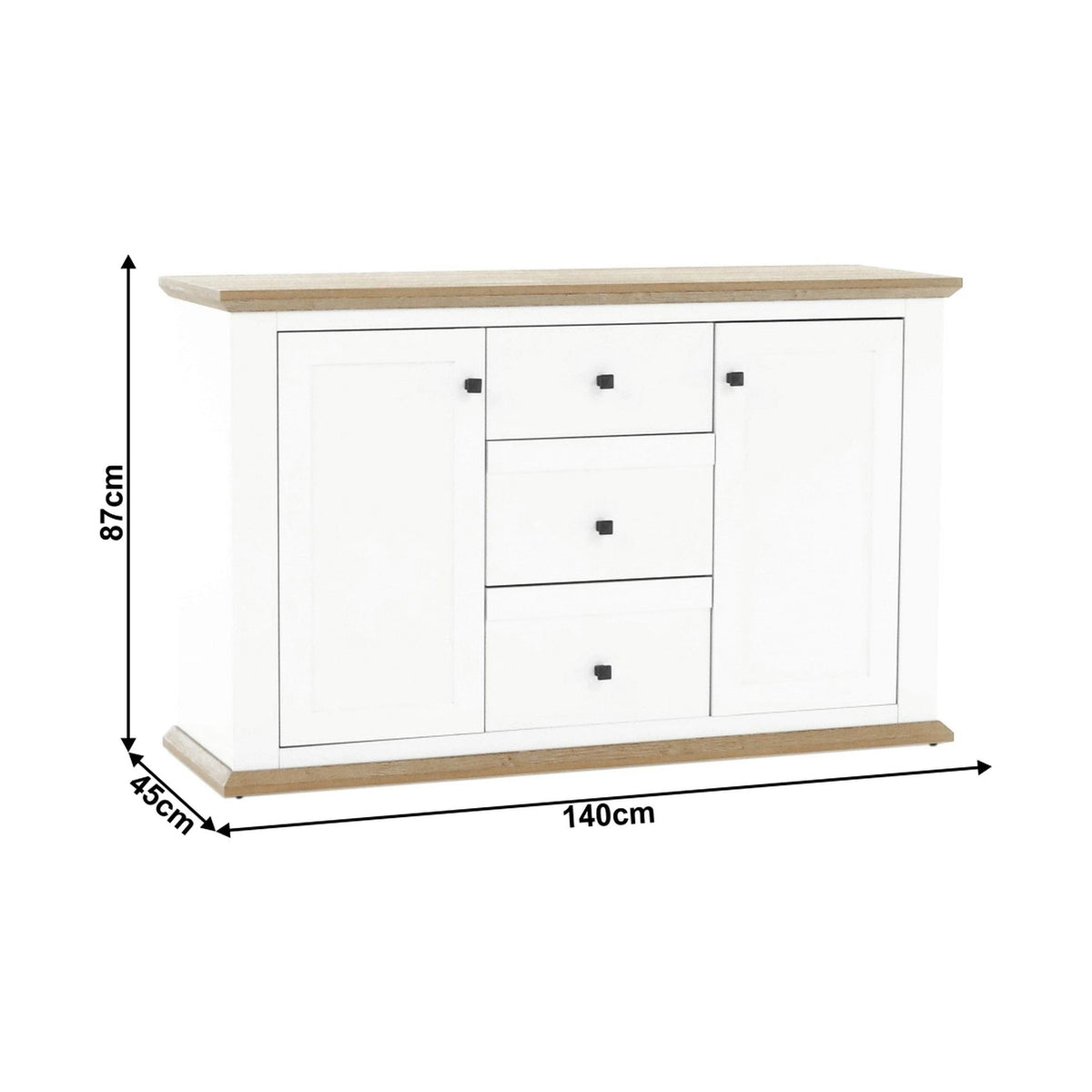 Comoda LEON MZ11, DTD laminat, alb/stejar grand, 140x45x87 cm