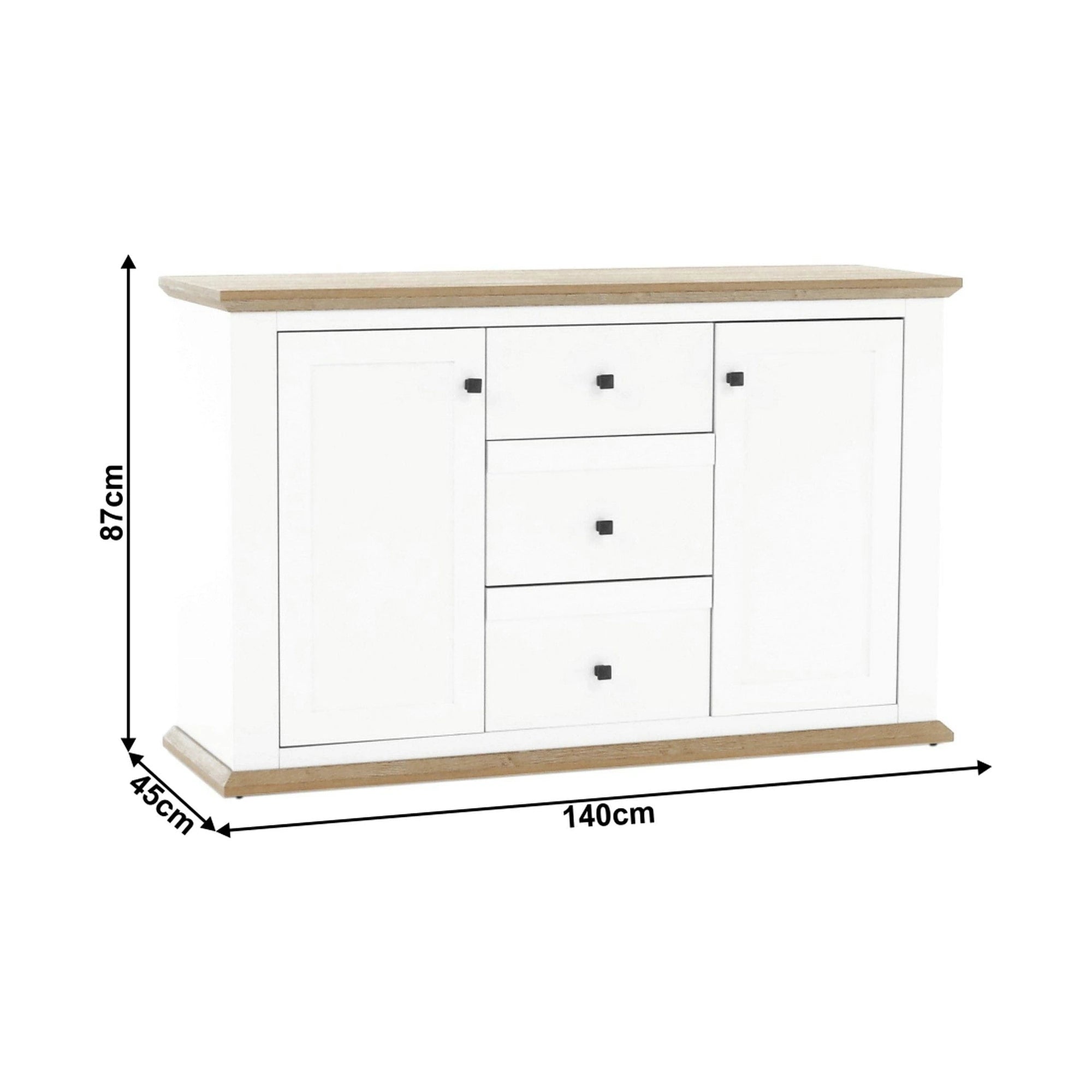 Comoda LEON MZ11, DTD laminat, alb/stejar grand, 140x45x87 cm