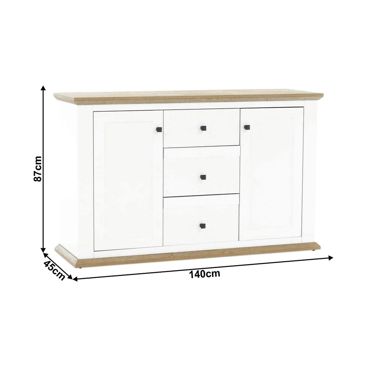 Comoda LEON MZ11, DTD laminat, alb/stejar grand, 140x45x87 cm