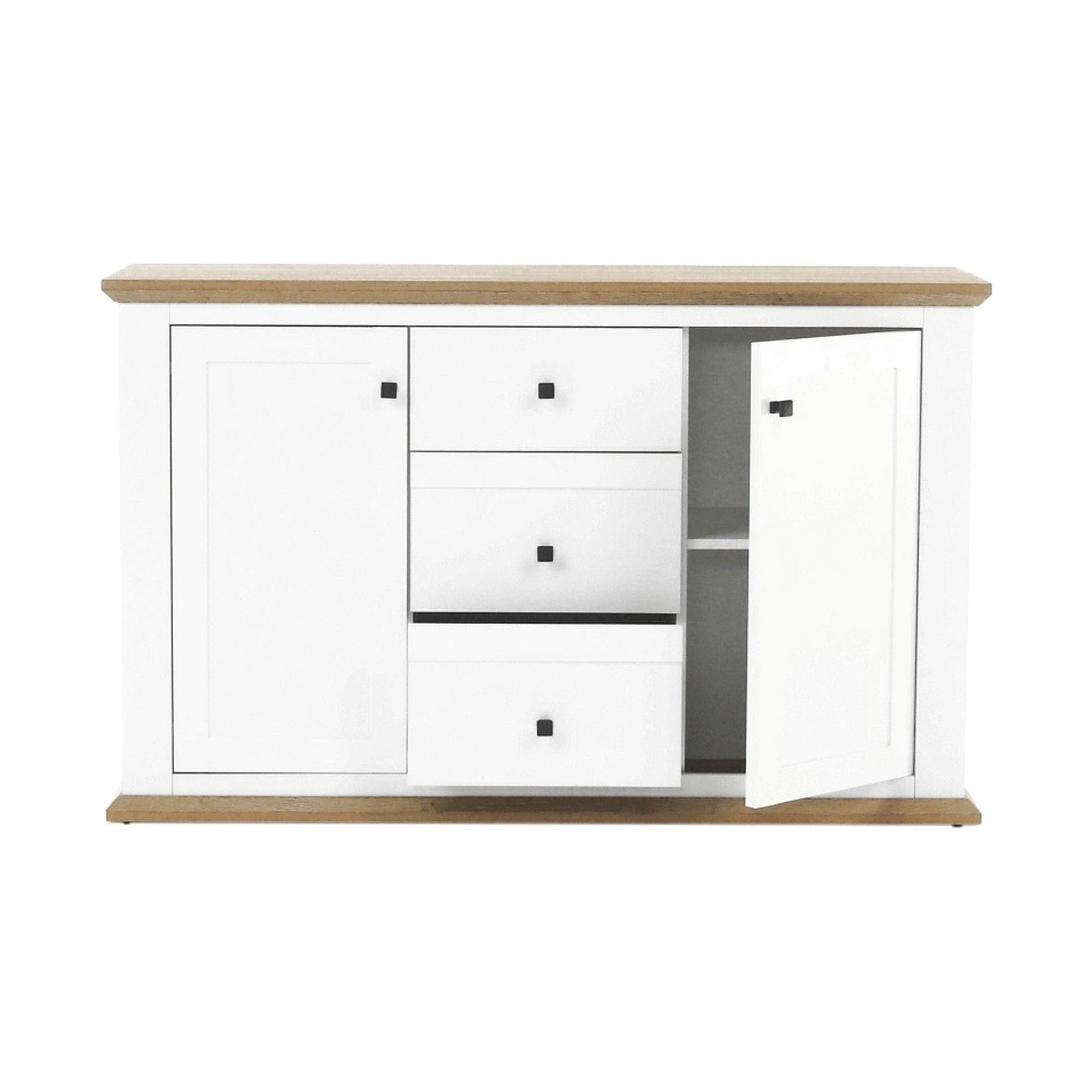 Comoda LEON MZ11, DTD laminat, alb/stejar grand, 140x45x87 cm