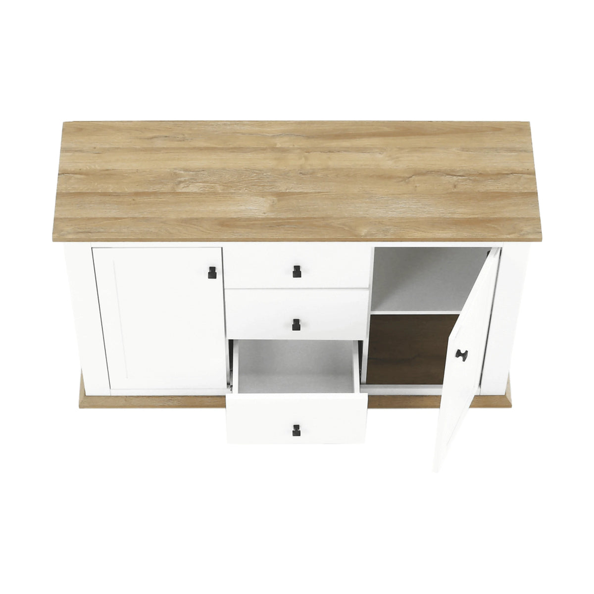 Comoda LEON MZ11, DTD laminat, alb/stejar grand, 140x45x87 cm