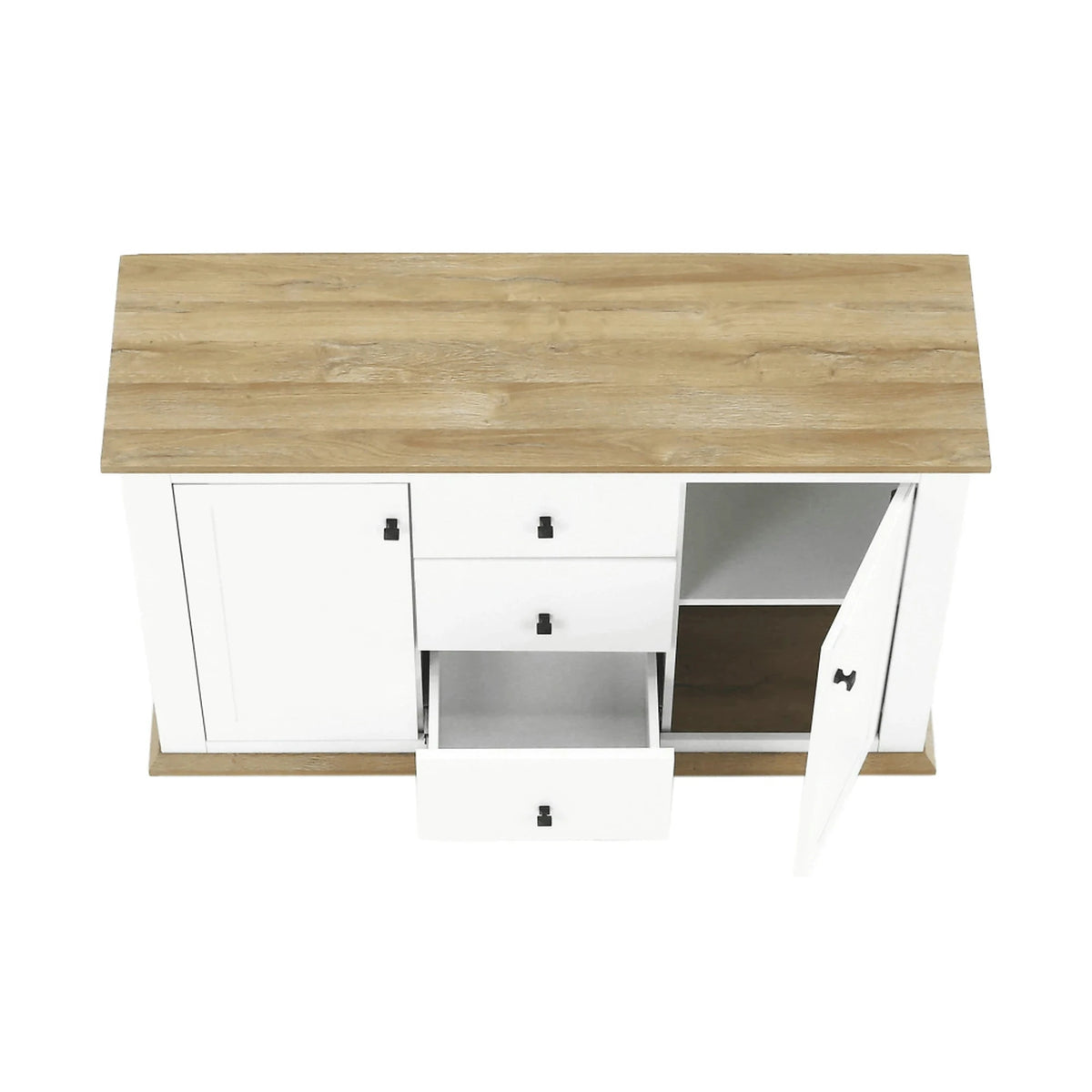 Comoda LEON MZ11, DTD laminat, alb/stejar grand, 140x45x87 cm