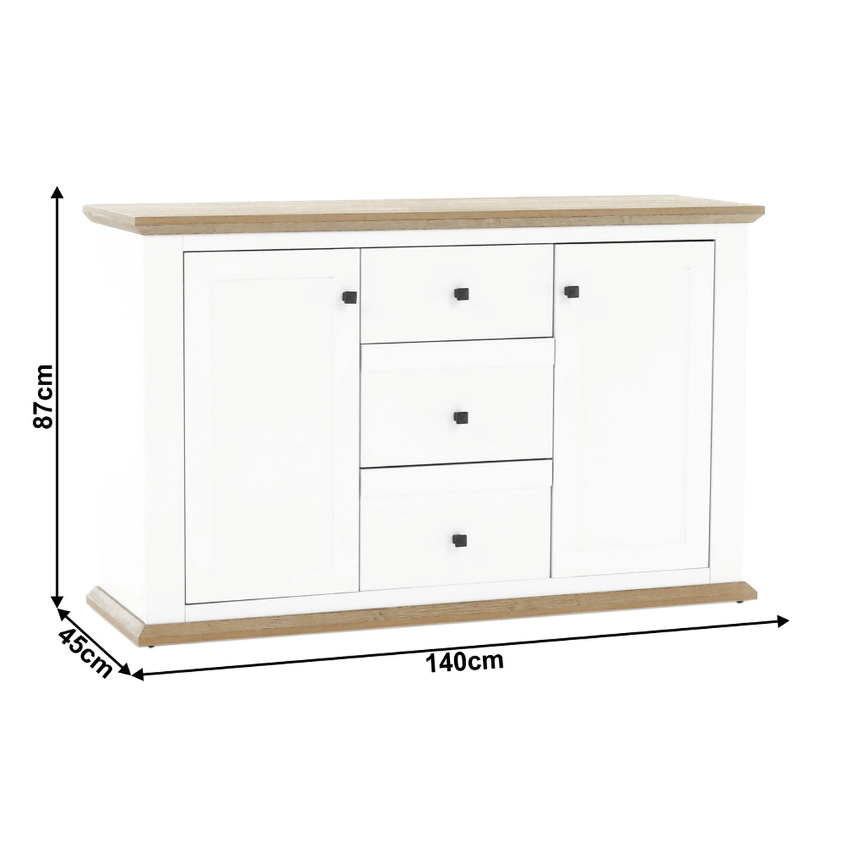 Comoda LEON MZ11, DTD laminat, alb/stejar grand, 140x45x87 cm