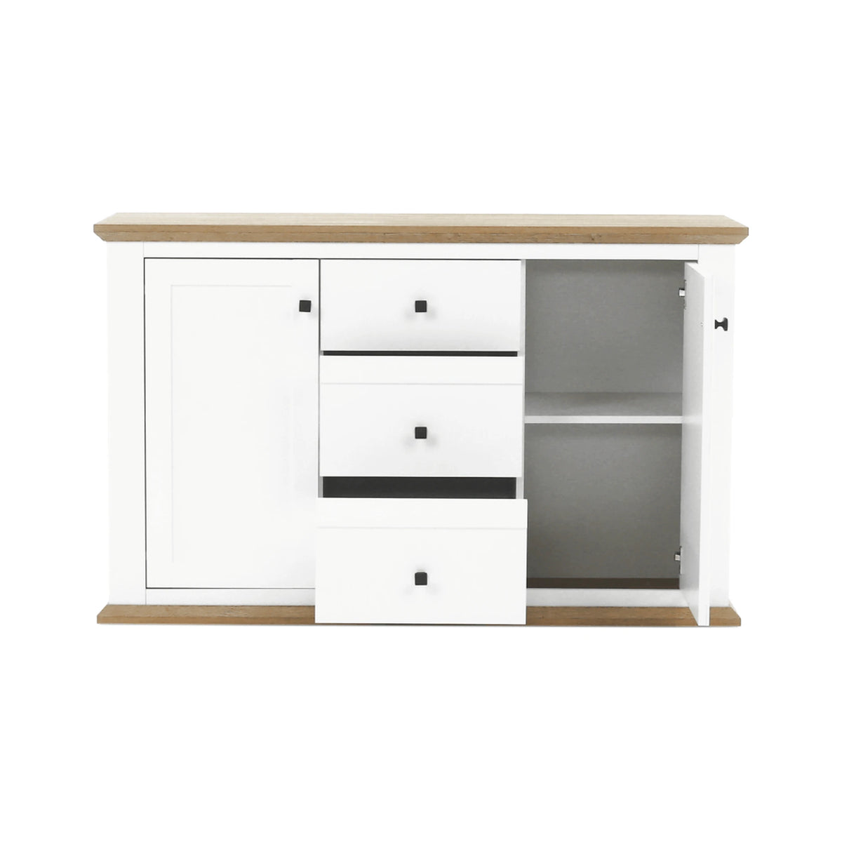 Comoda LEON MZ11, DTD laminat, alb/stejar grand, 140x45x87 cm
