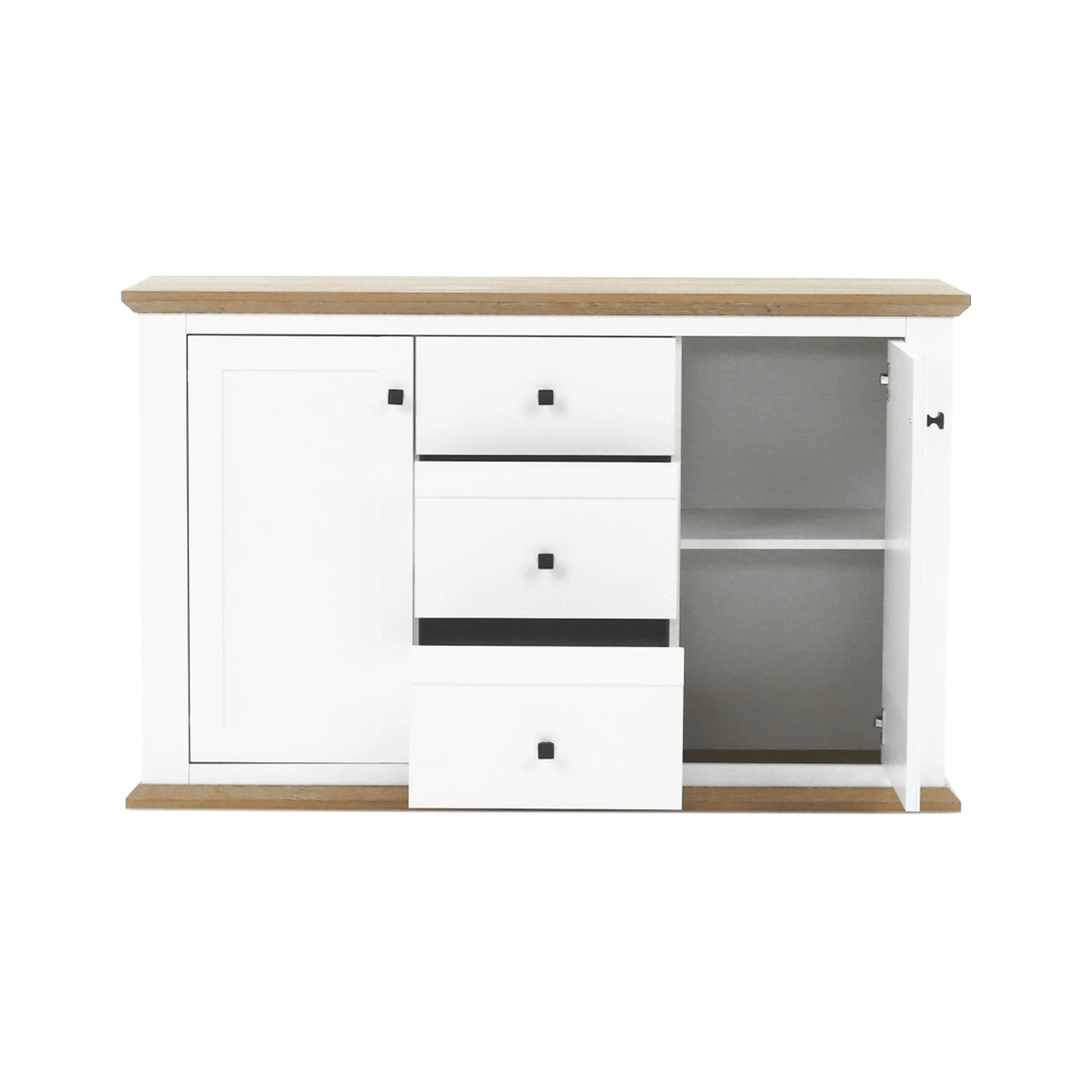 Comoda LEON MZ11, DTD laminat, alb/stejar grand, 140x45x87 cm