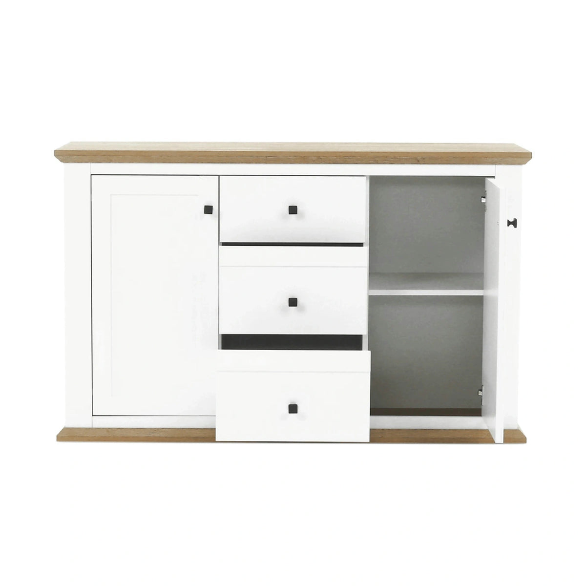 Comoda LEON MZ11, DTD laminat, alb/stejar grand, 140x45x87 cm