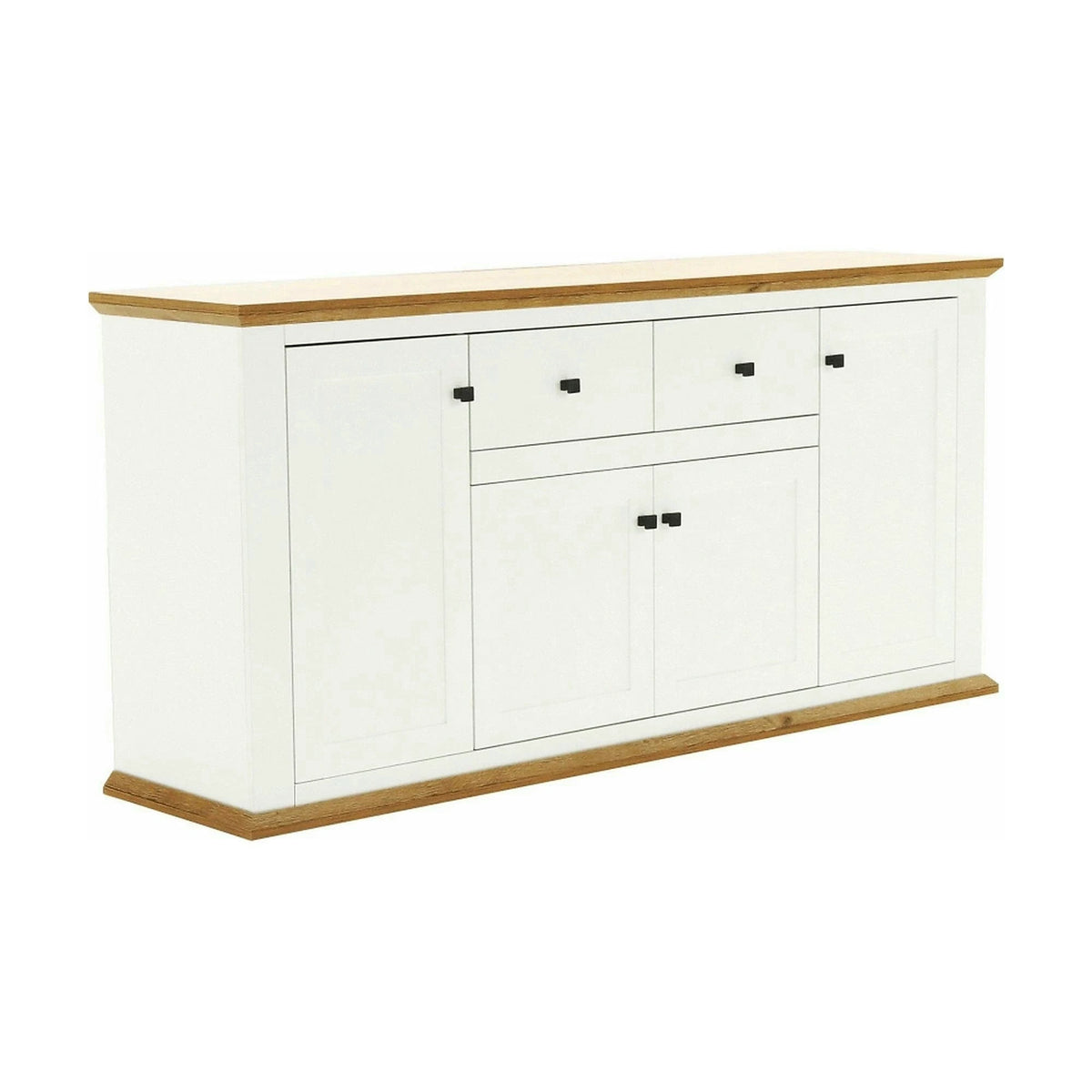 Comoda LEON MZ9, alb, stejar grand, PAL laminat/metal, 180x45x87 cm