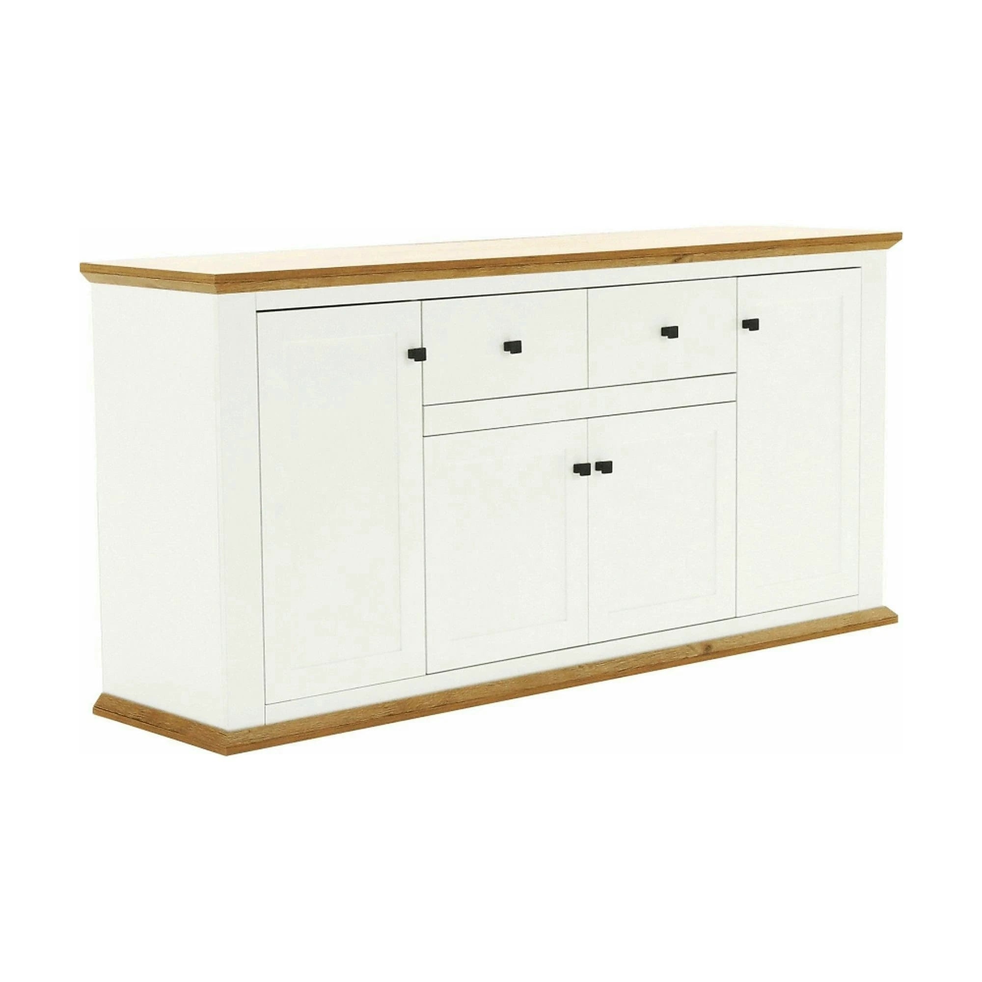 Comoda LEON MZ9, alb, stejar grand, PAL laminat/metal, 180x45x87 cm