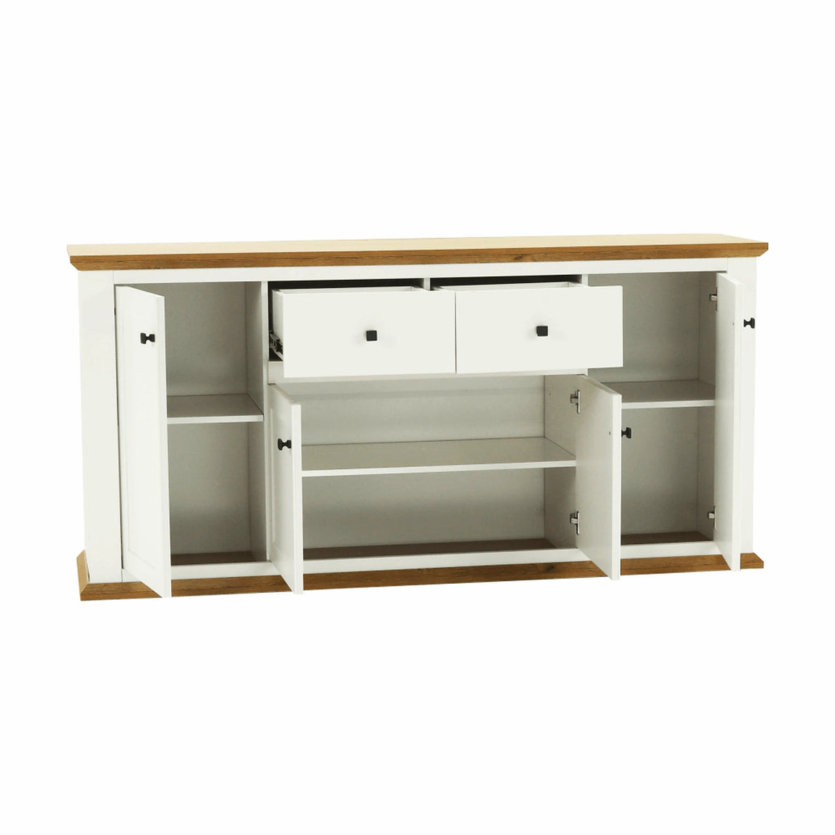 Comoda LEON MZ9, alb, stejar grand, PAL laminat/metal, 180x45x87 cm