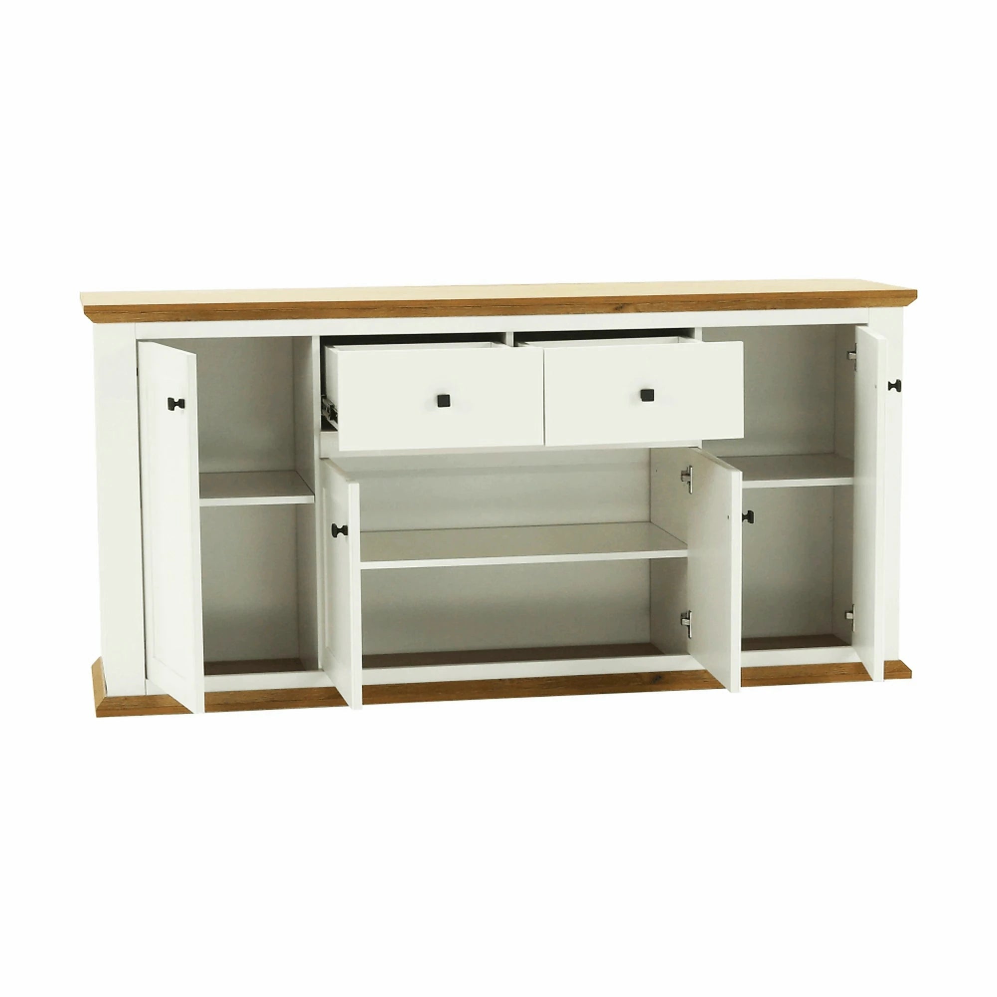 Comoda LEON MZ9, alb, stejar grand, PAL laminat/metal, 180x45x87 cm