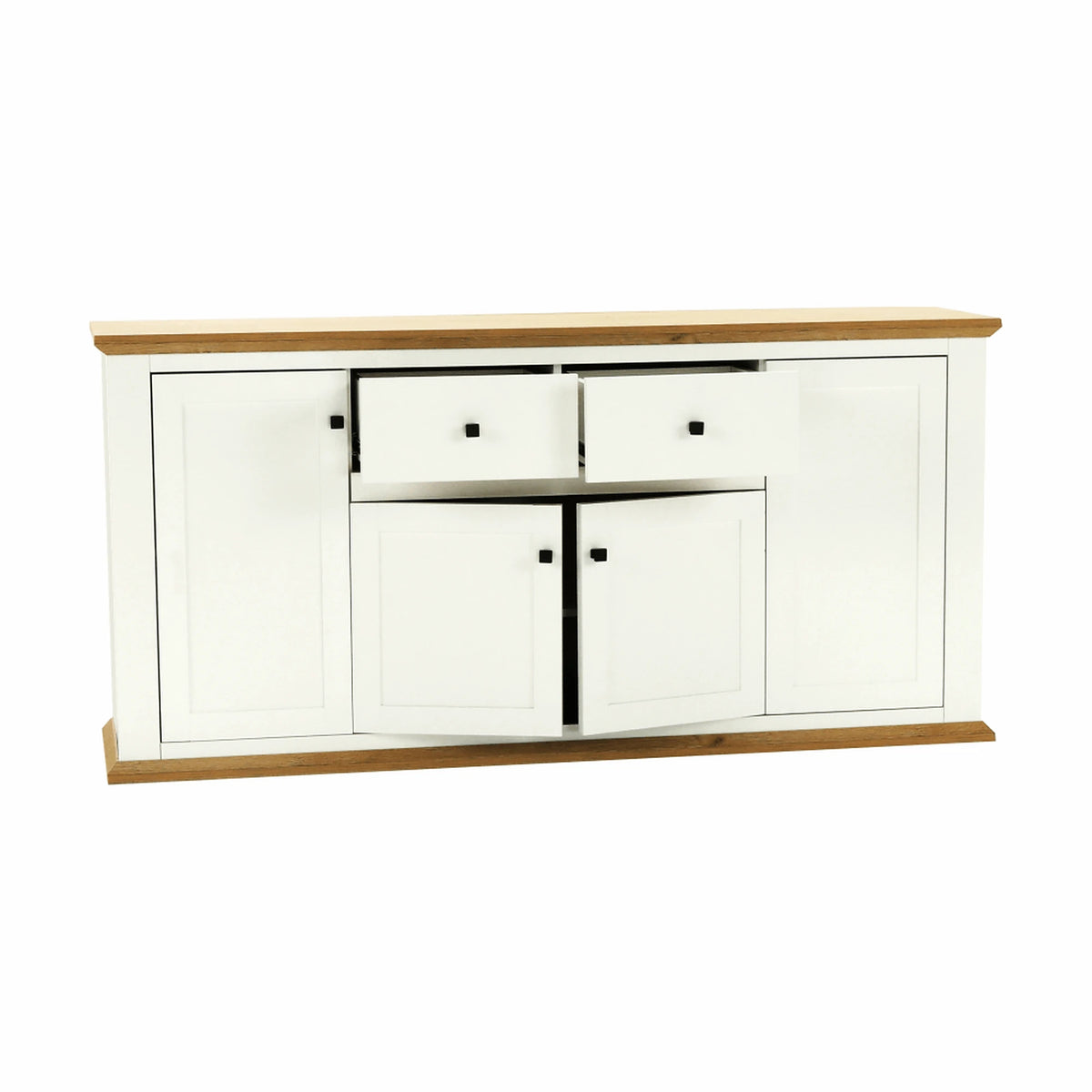 Comoda LEON MZ9, alb, stejar grand, PAL laminat/metal, 180x45x87 cm