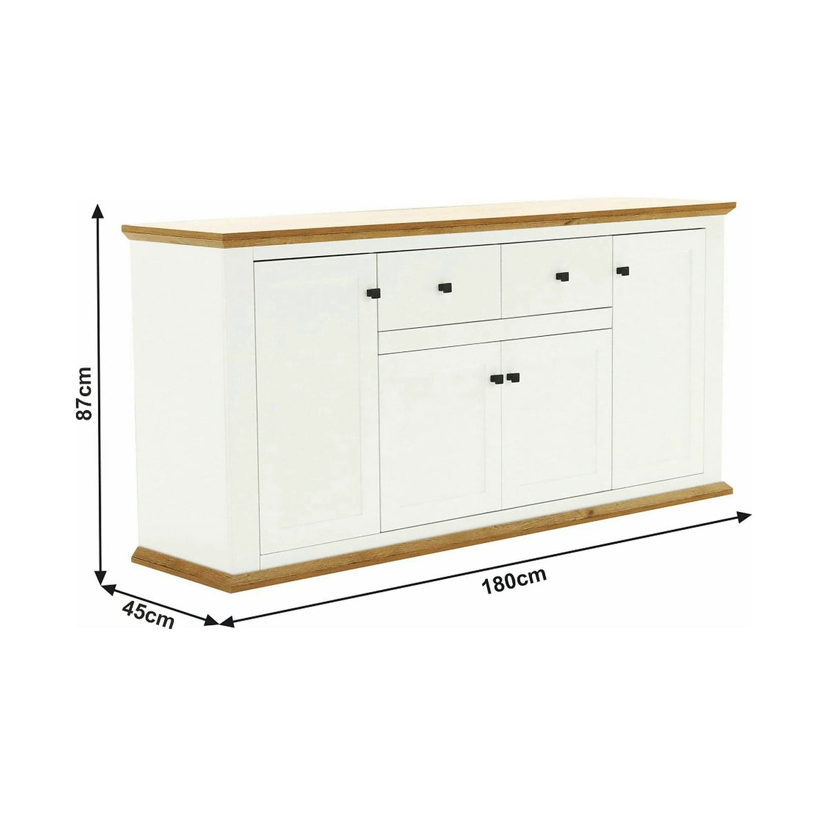 Comoda LEON MZ9, alb, stejar grand, PAL laminat/metal, 180x45x87 cm