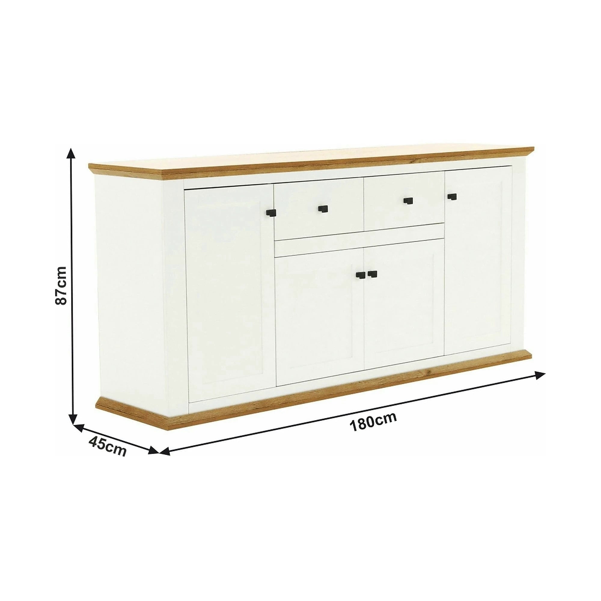 Comoda LEON MZ9, alb, stejar grand, PAL laminat/metal, 180x45x87 cm