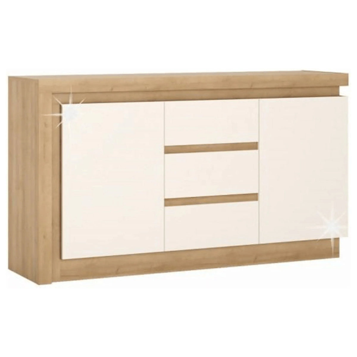 Comoda LEONARDO LYOK01, stejar riviera/alb lucios, DTD laminat, 158x42x89 cm