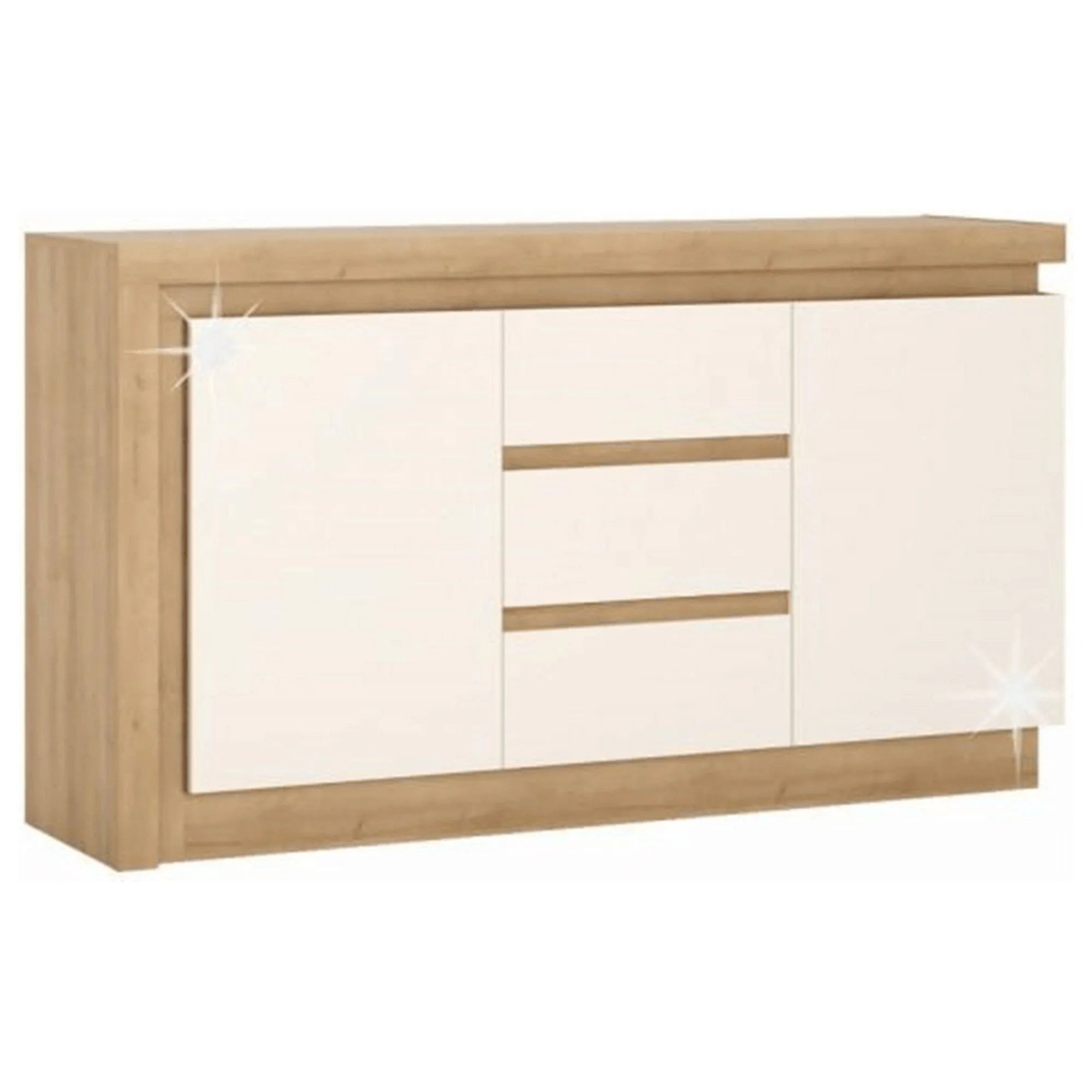 Comoda LEONARDO LYOK01, stejar riviera/alb lucios, DTD laminat, 158x42x89 cm