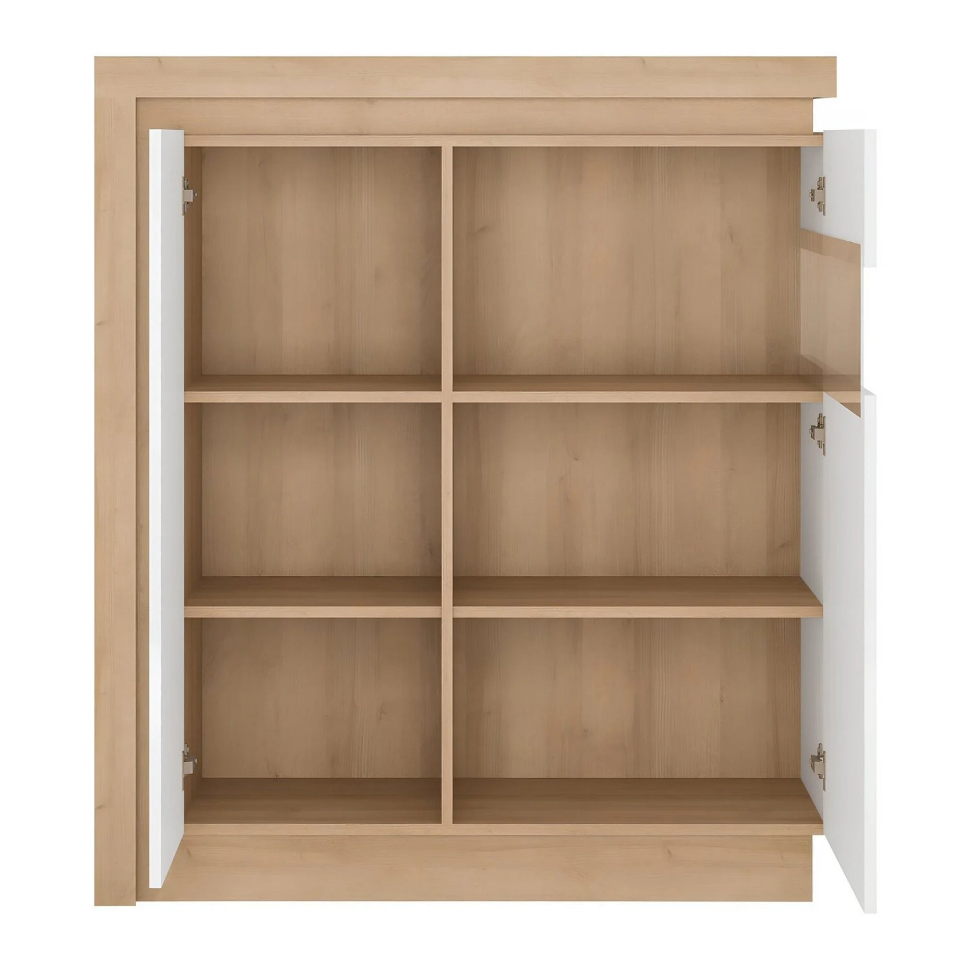 Comoda LEONARDO LYOV04P, stejar riviera/alb lucios, DTD laminat, 107x42x124 cm