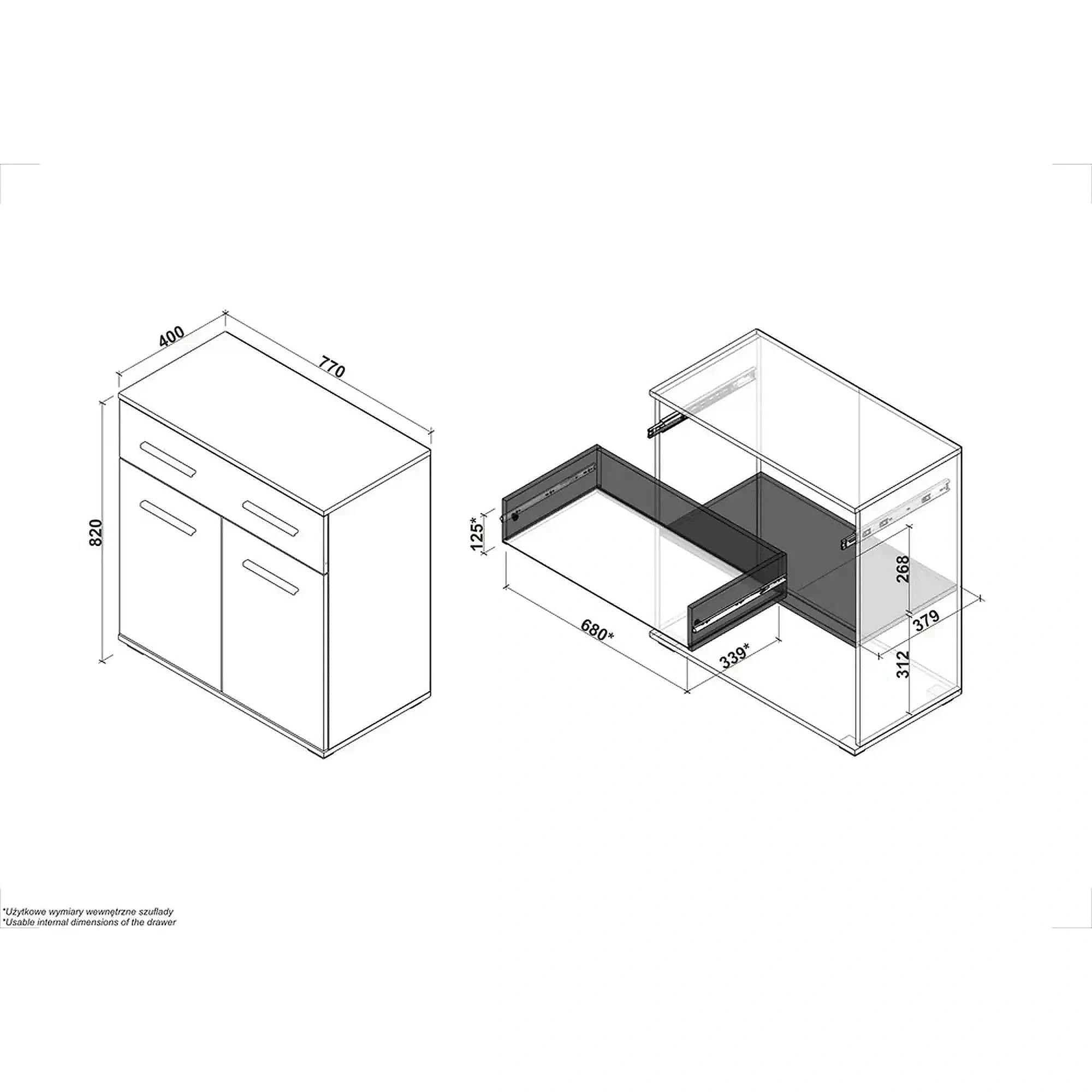 Comoda LIMA KM1, alb, PAL, 77x40x82 cm