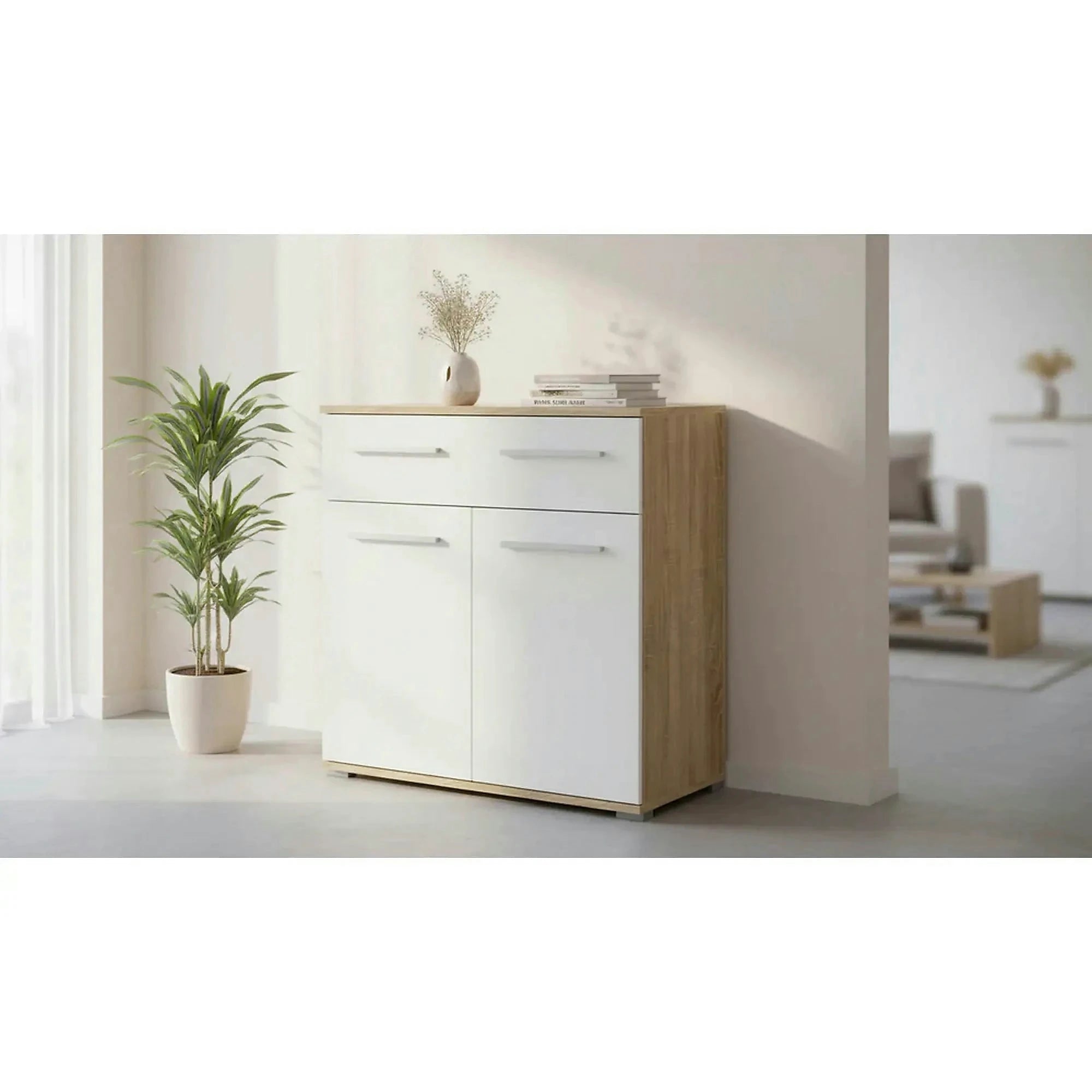 Comoda LIMA KM1, alb/stejar sonoma, PAL, 77x40x82 cm