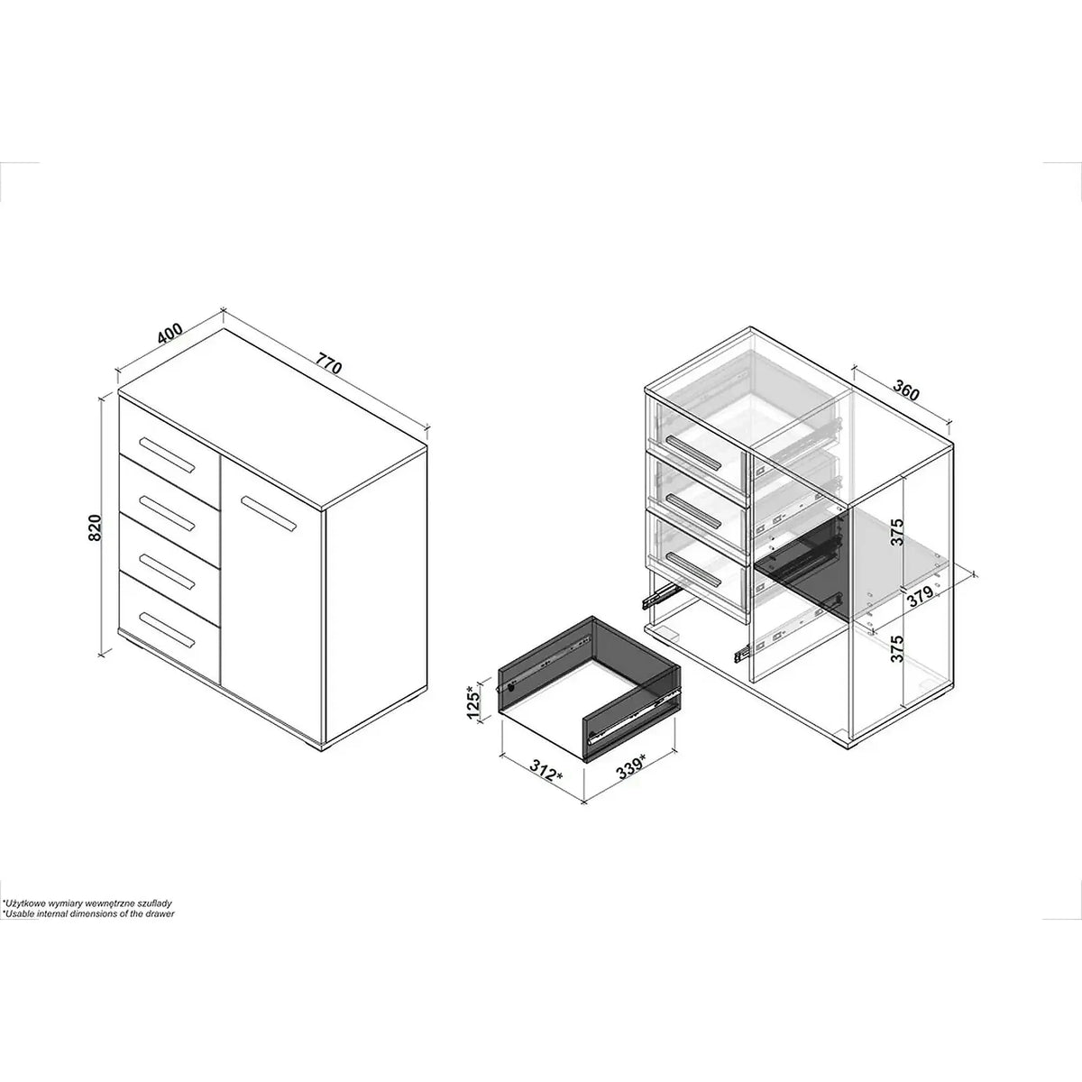 Comoda LIMA KM2, alb, PAL, 77x40x82 cm