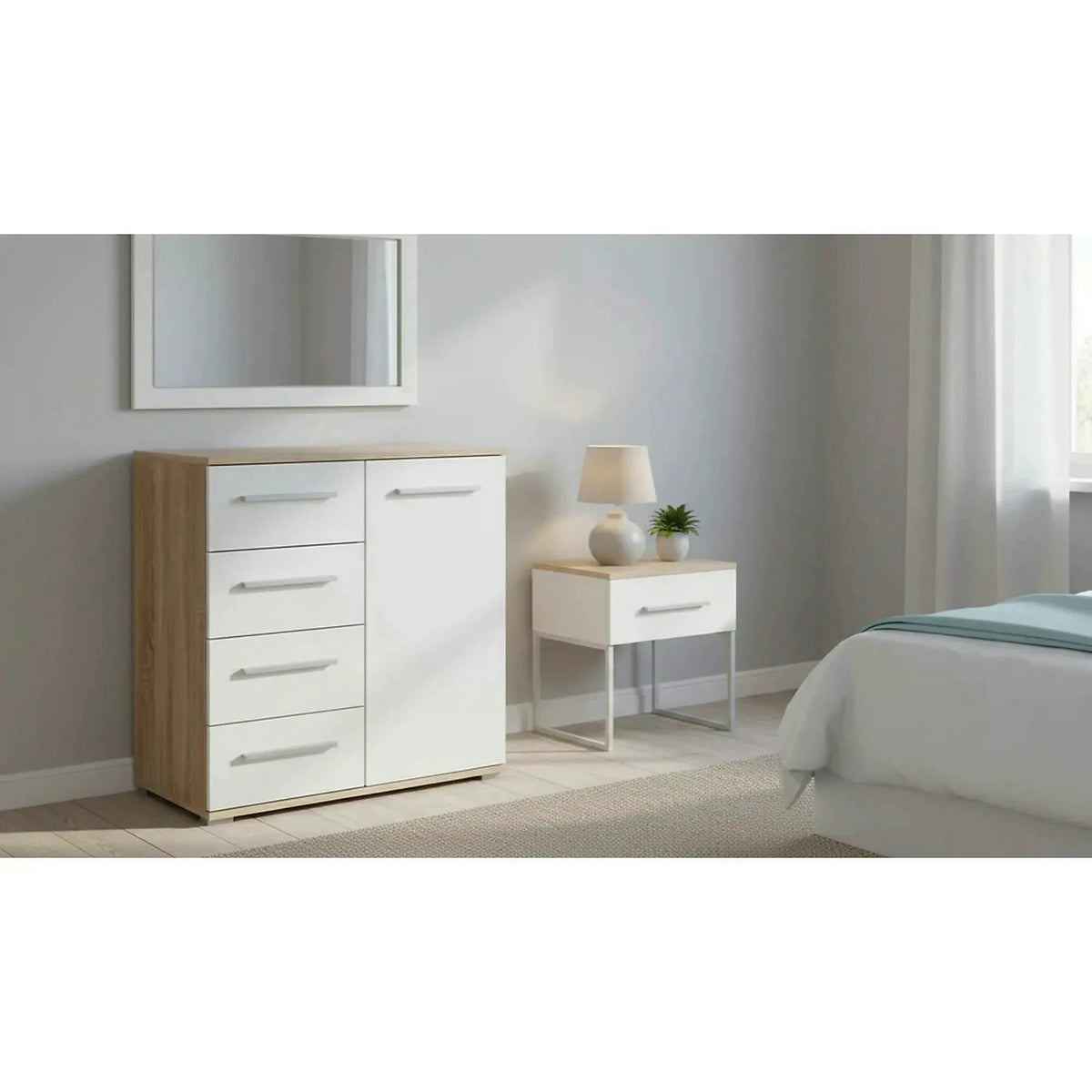 Comoda LIMA KM2, alb/stejar sonoma, PAL, 77x40x82 cm