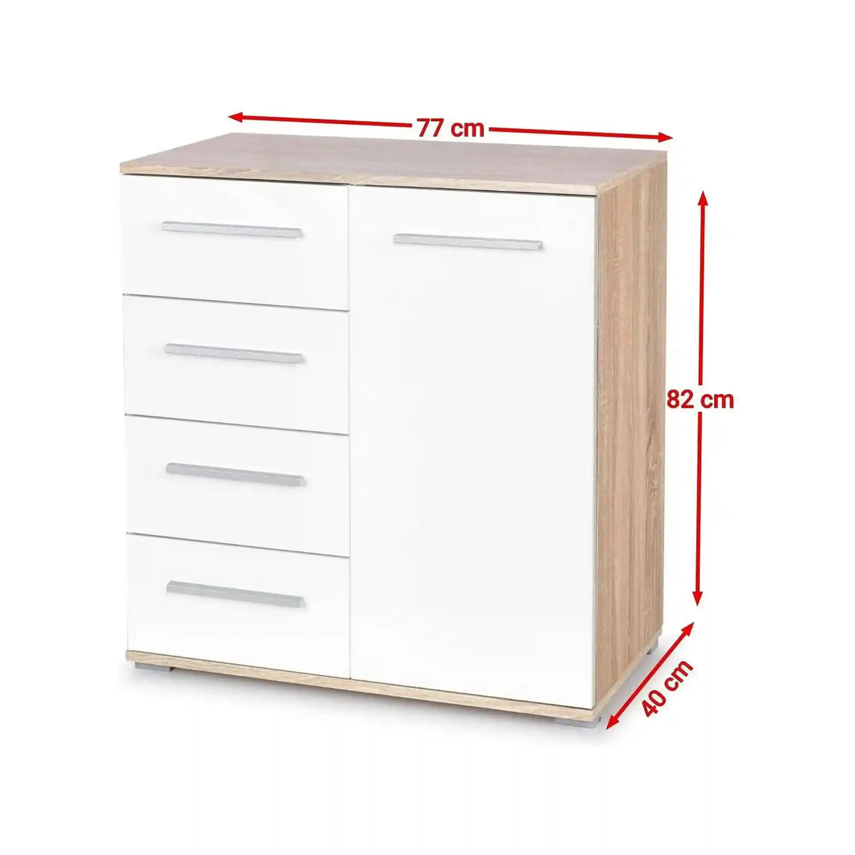Comoda LIMA KM2, alb/stejar sonoma, PAL, 77x40x82 cm