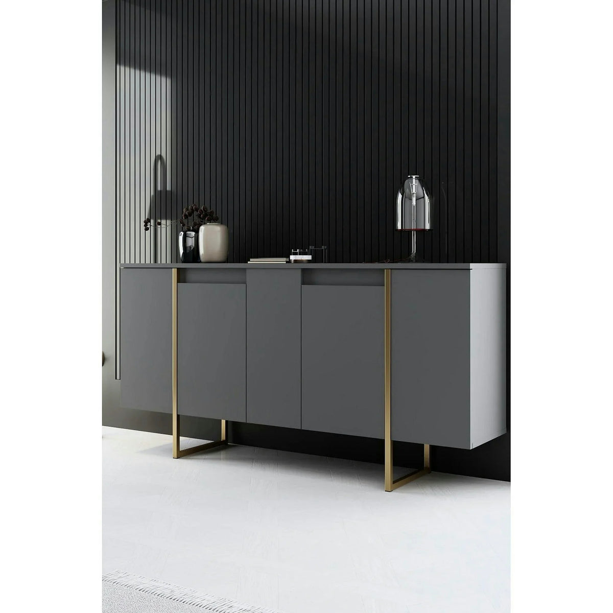 Comoda living gri LUXE, PAL melaminat/metal, 160x35x80 cm