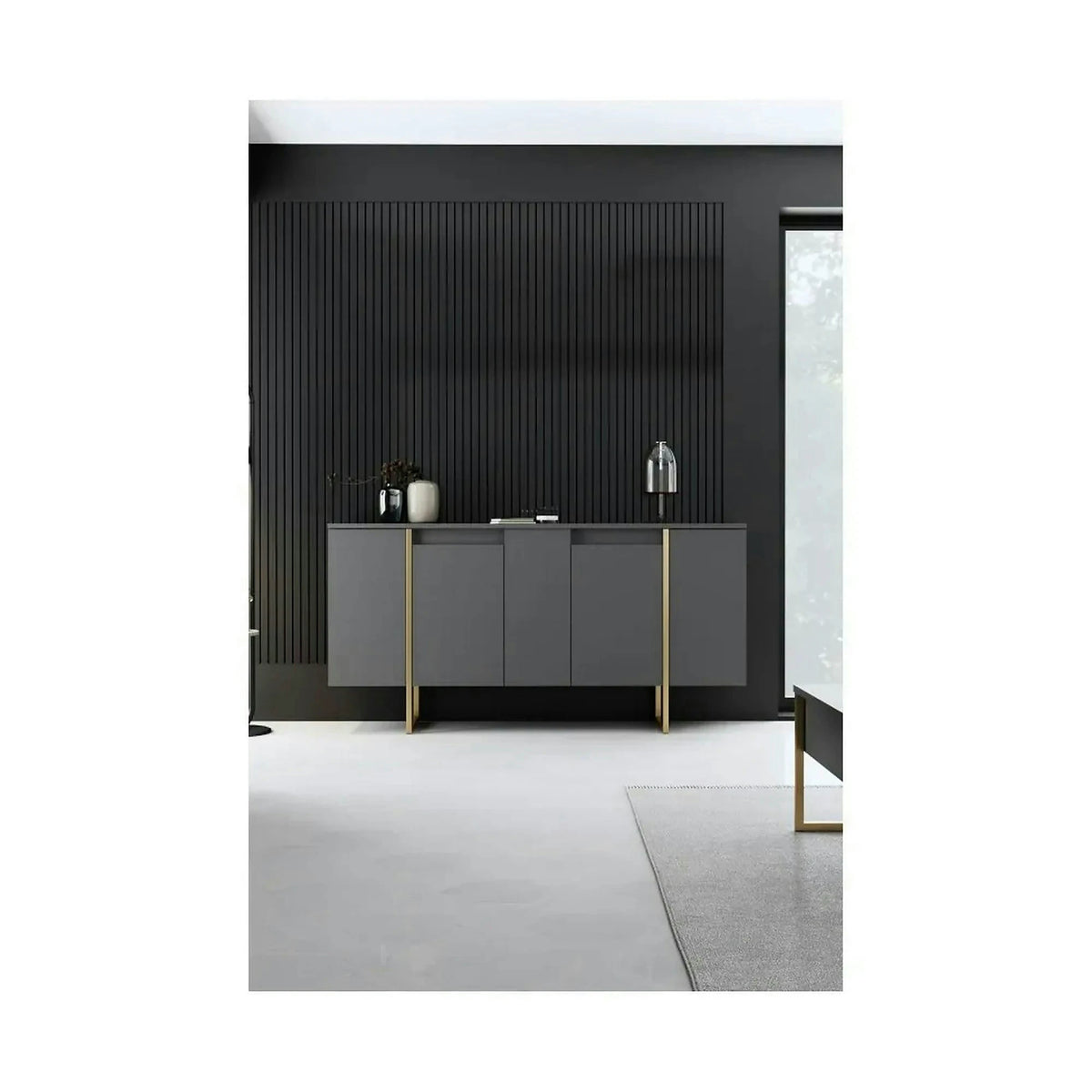 Comoda living gri LUXE, PAL melaminat/metal, 160x35x80 cm