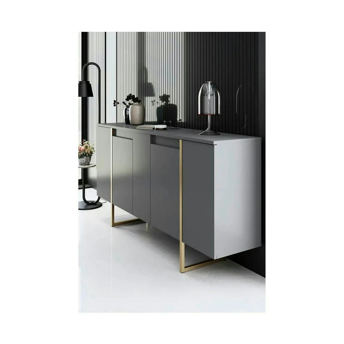 Comoda living gri LUXE, PAL melaminat/metal, 160x35x80 cm