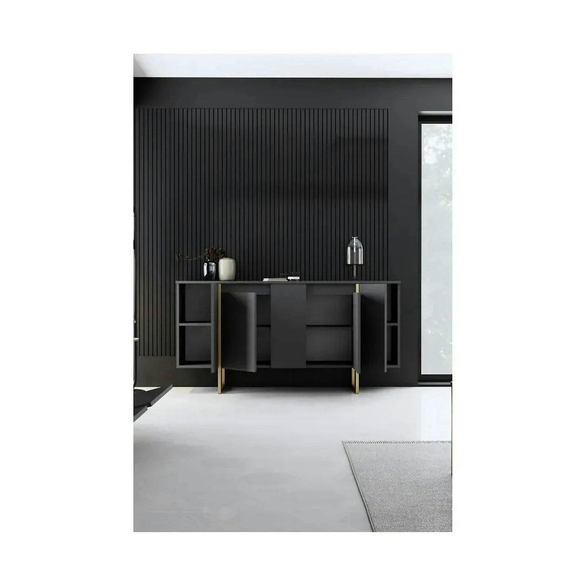 Comoda living gri LUXE, PAL melaminat/metal, 160x35x80 cm