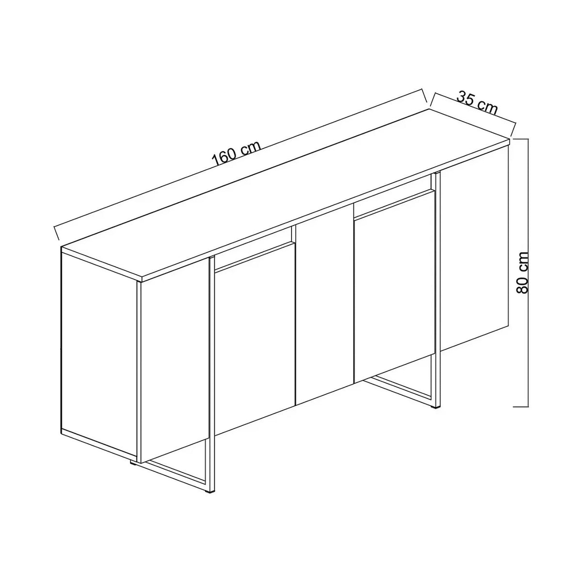 Comoda living gri LUXE, PAL melaminat/metal, 160x35x80 cm
