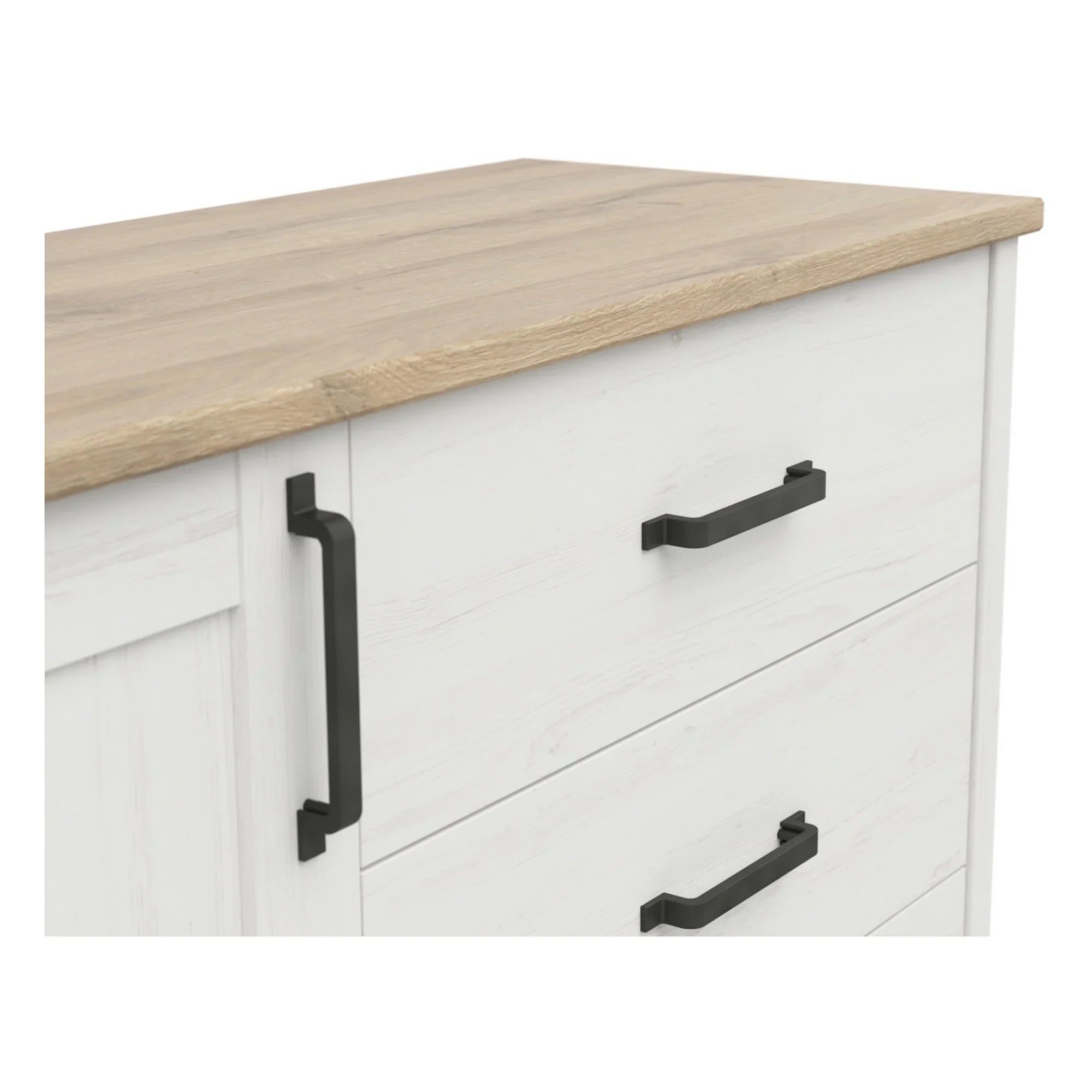 Comoda LOKSA, pin alb/stejar gandson, PAL laminat, 120x43x99 cm