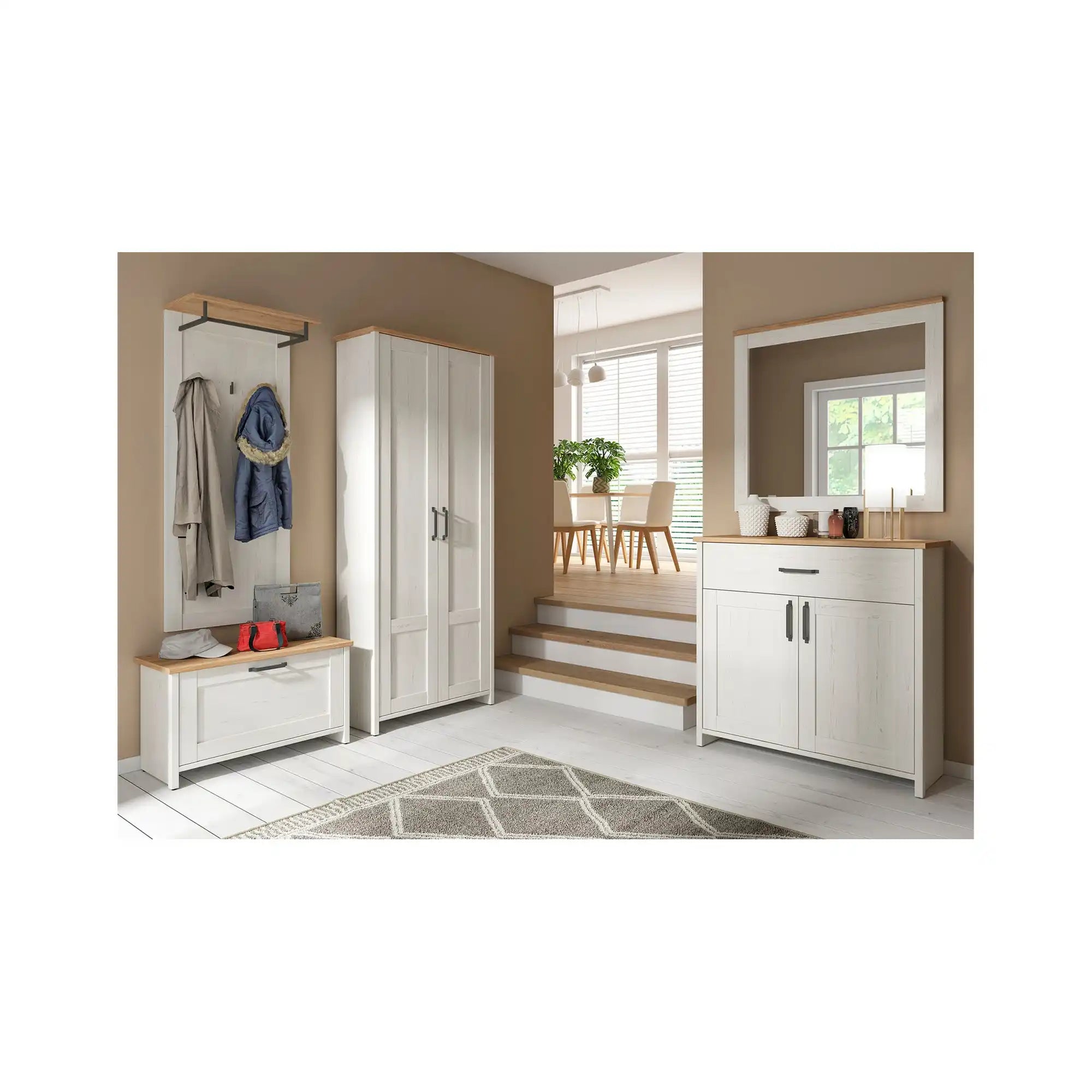 Comoda LOKSA, pin alb/stejar grandson, PAL laminat, 102x38x99 cm