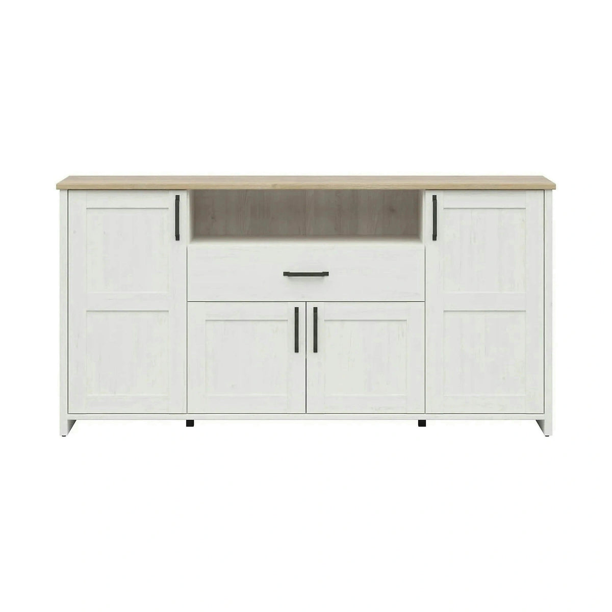 Comoda LOKSA, pin alb/stejar grandson, PAL laminat, 194x43x99 cm