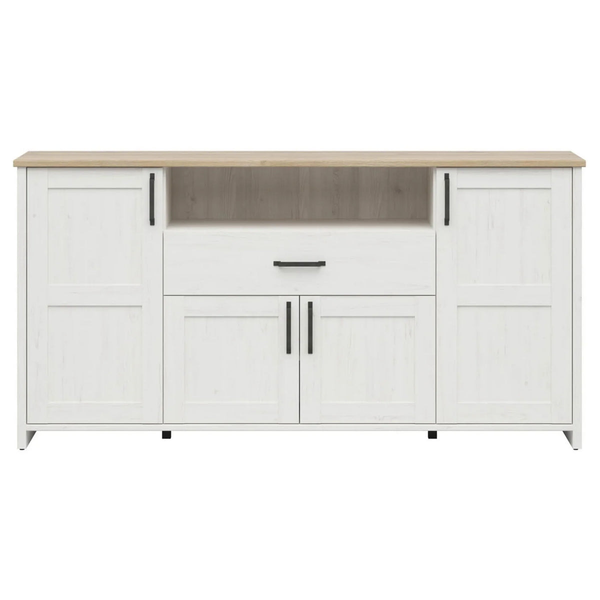 Comoda LOKSA, pin alb/stejar grandson, PAL laminat, 194x43x99 cm