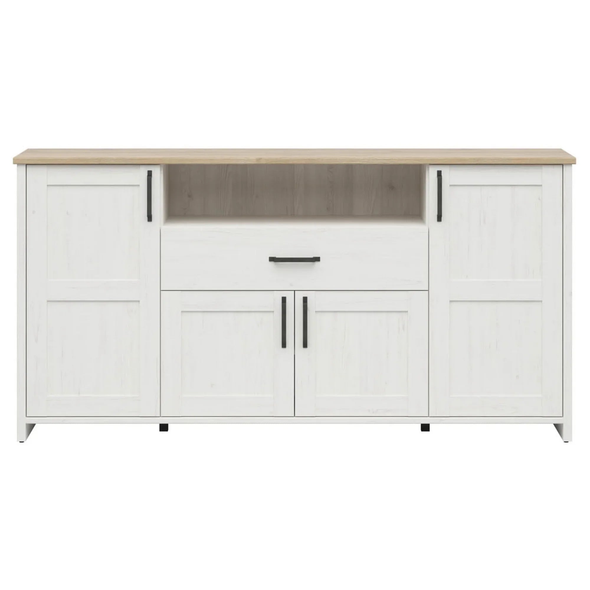 Comoda LOKSA, pin alb/stejar grandson, PAL laminat, 194x43x99 cm